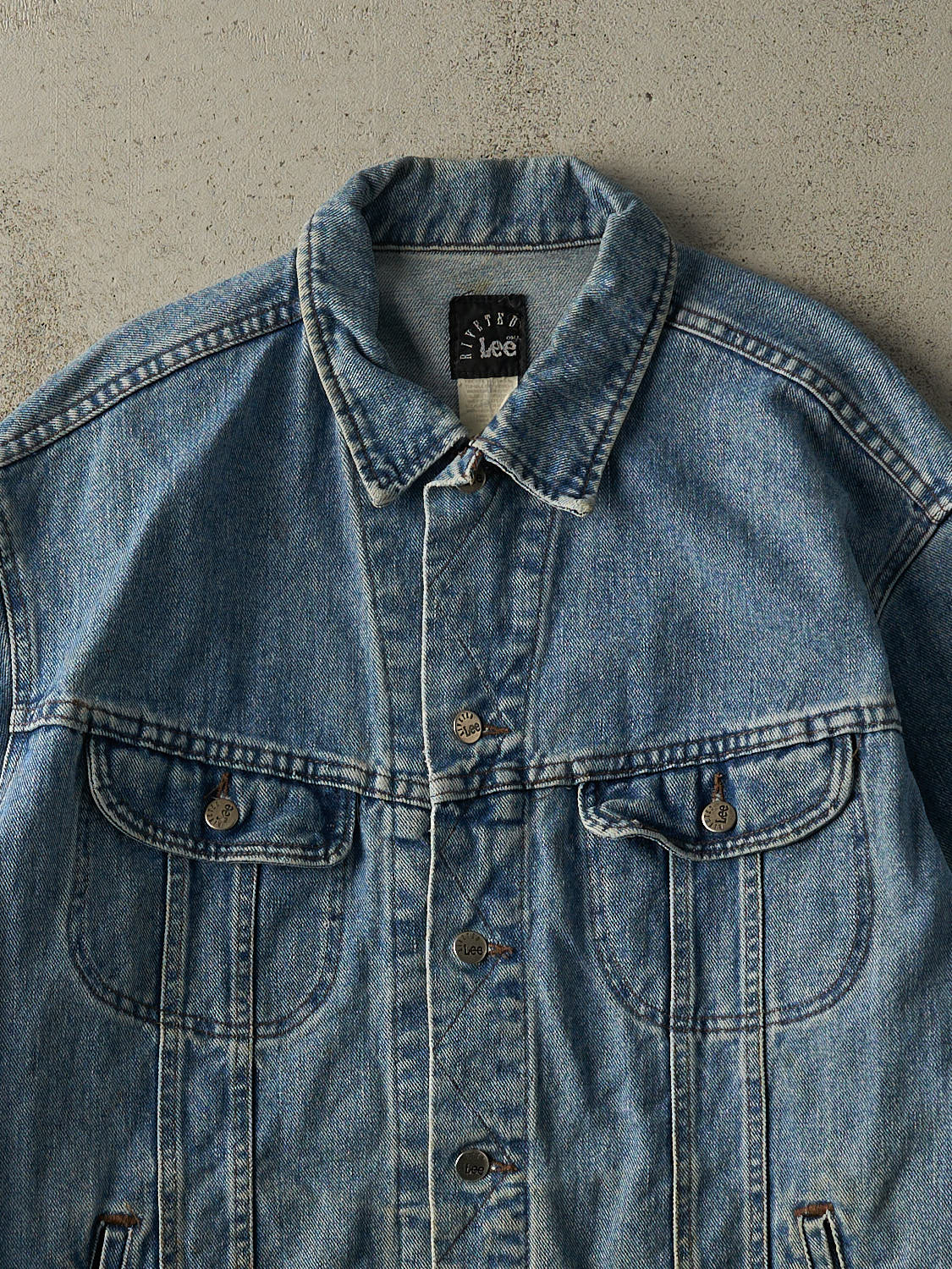 Vintage 90s Mid Wash Lee Riveted Jean Jacket (XL)