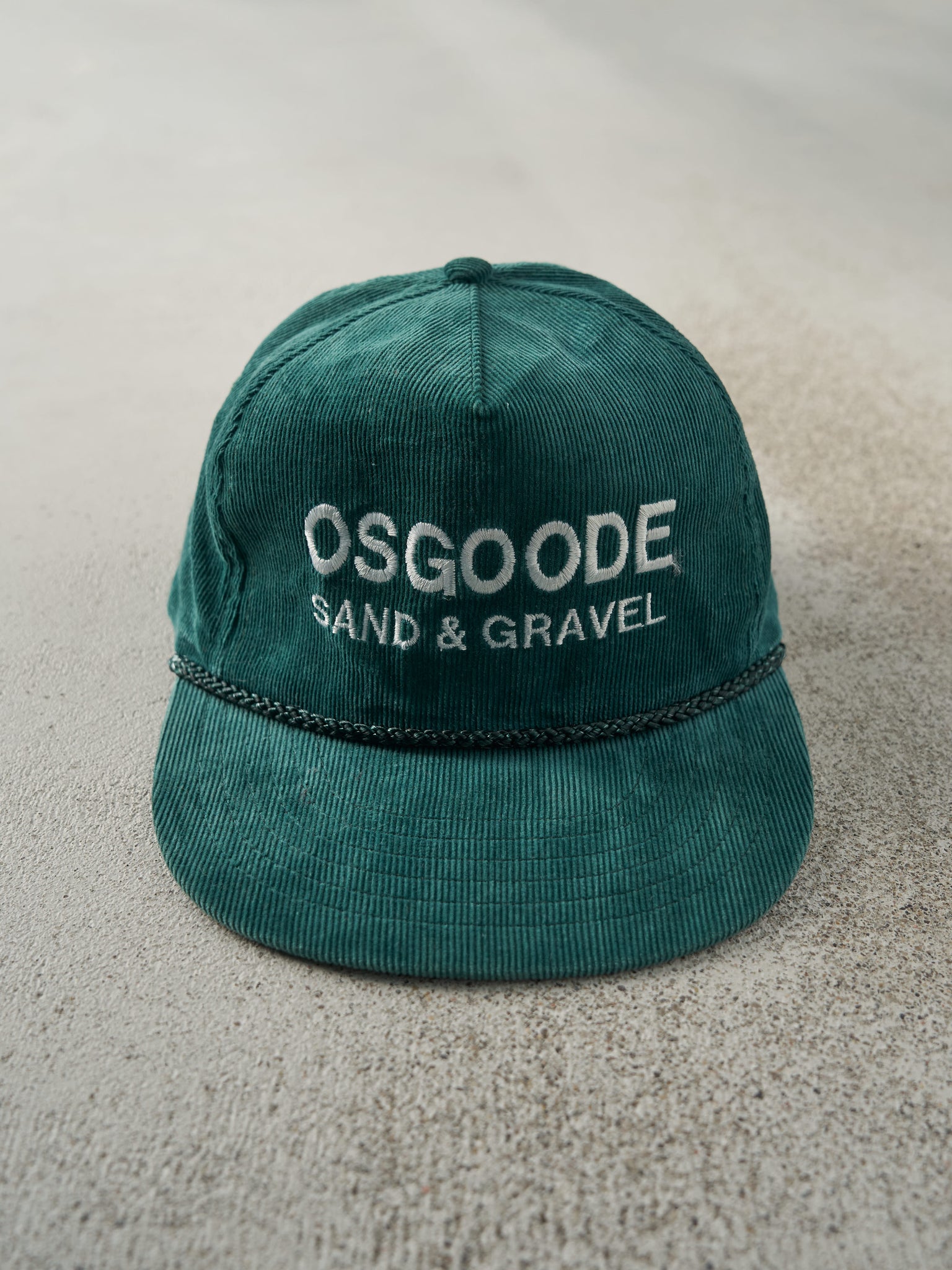 Vintage 80s Green Embroidered Osgoode Corduroy Snapback Hat