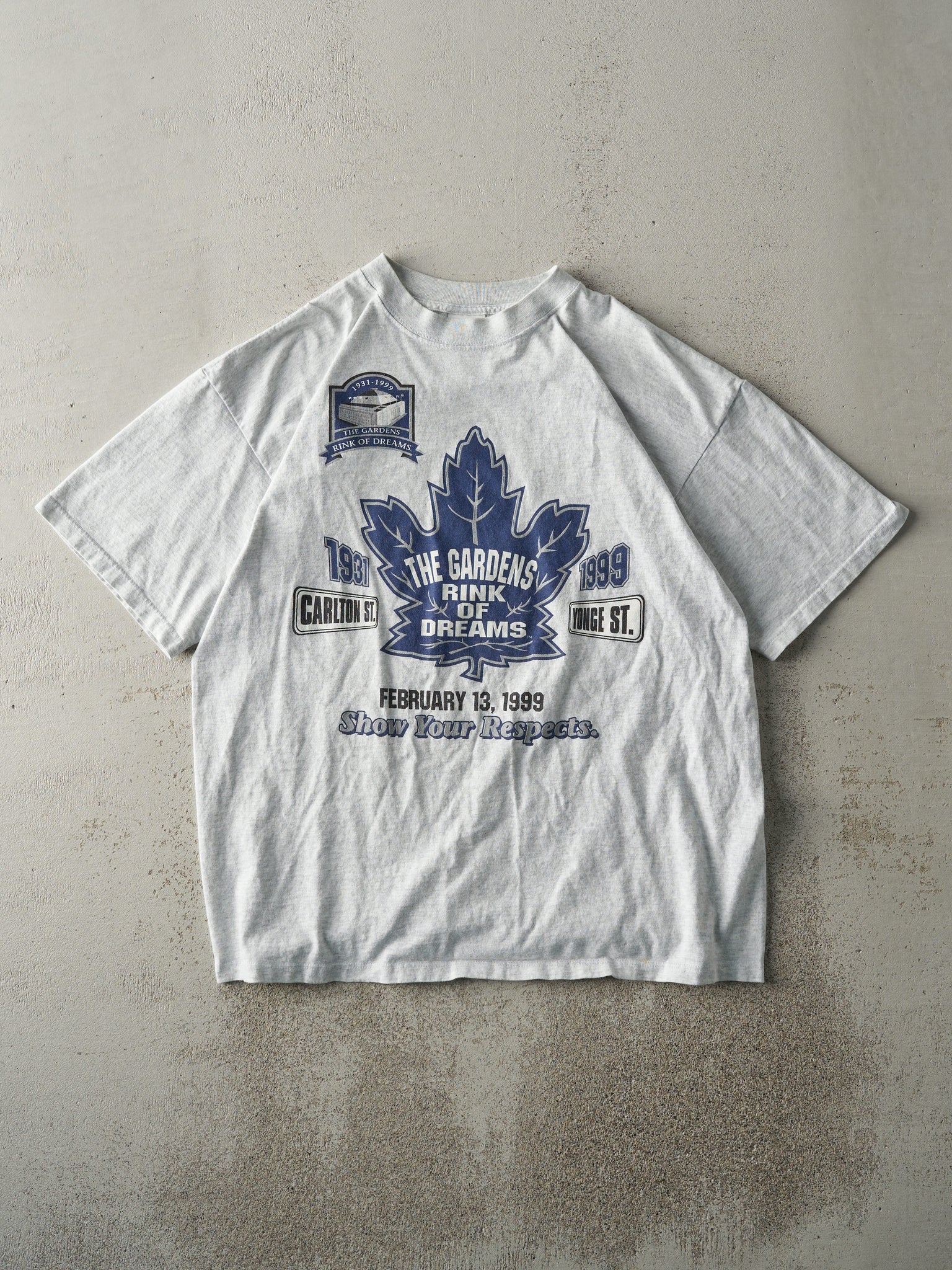 Vintage 99' Heather Grey Maple Leaf Gardens Rink Of Dreams Tee (M)