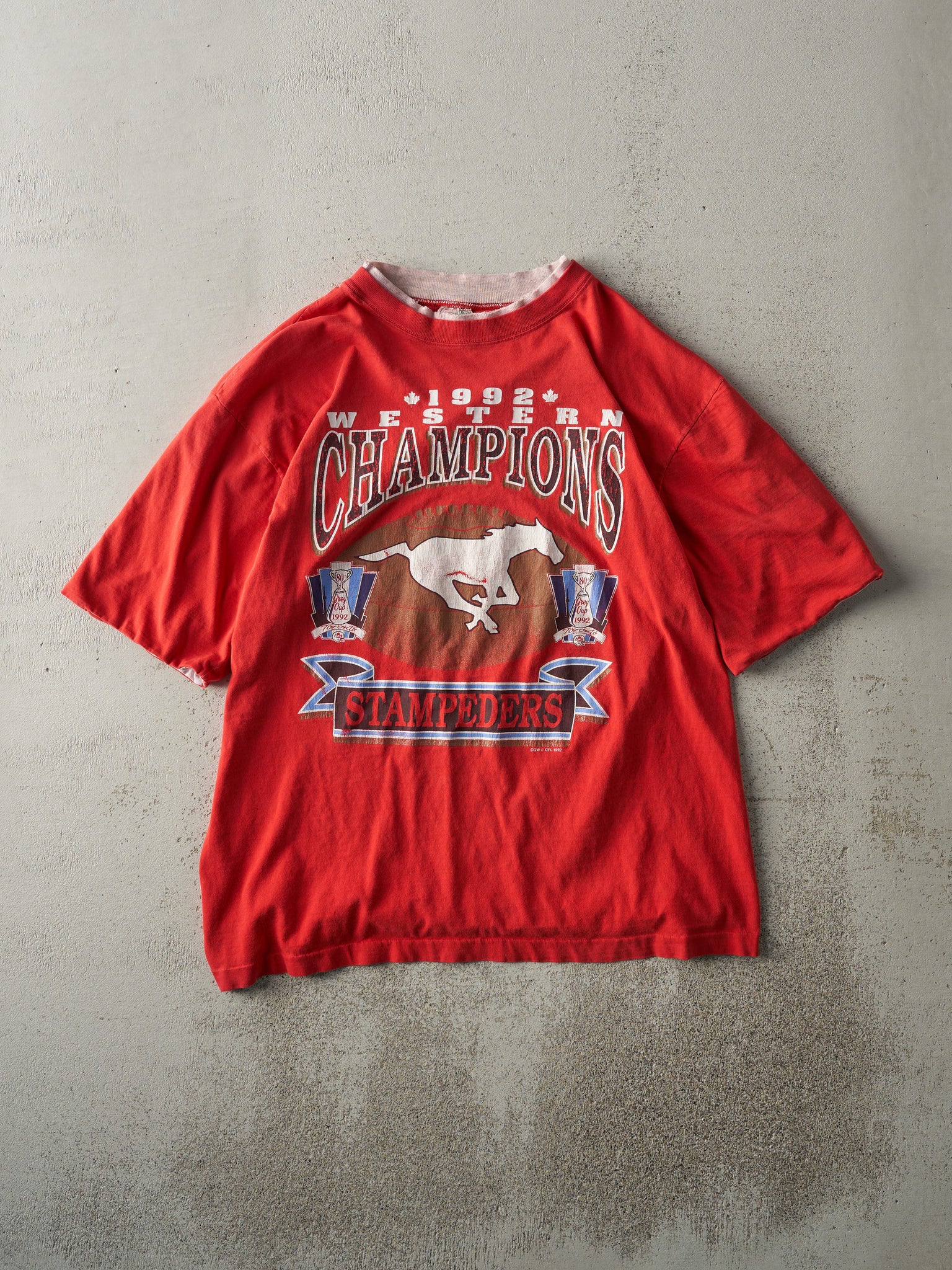 Vintage 92' Red Calgary Stampeders Western Champions Tee (M)