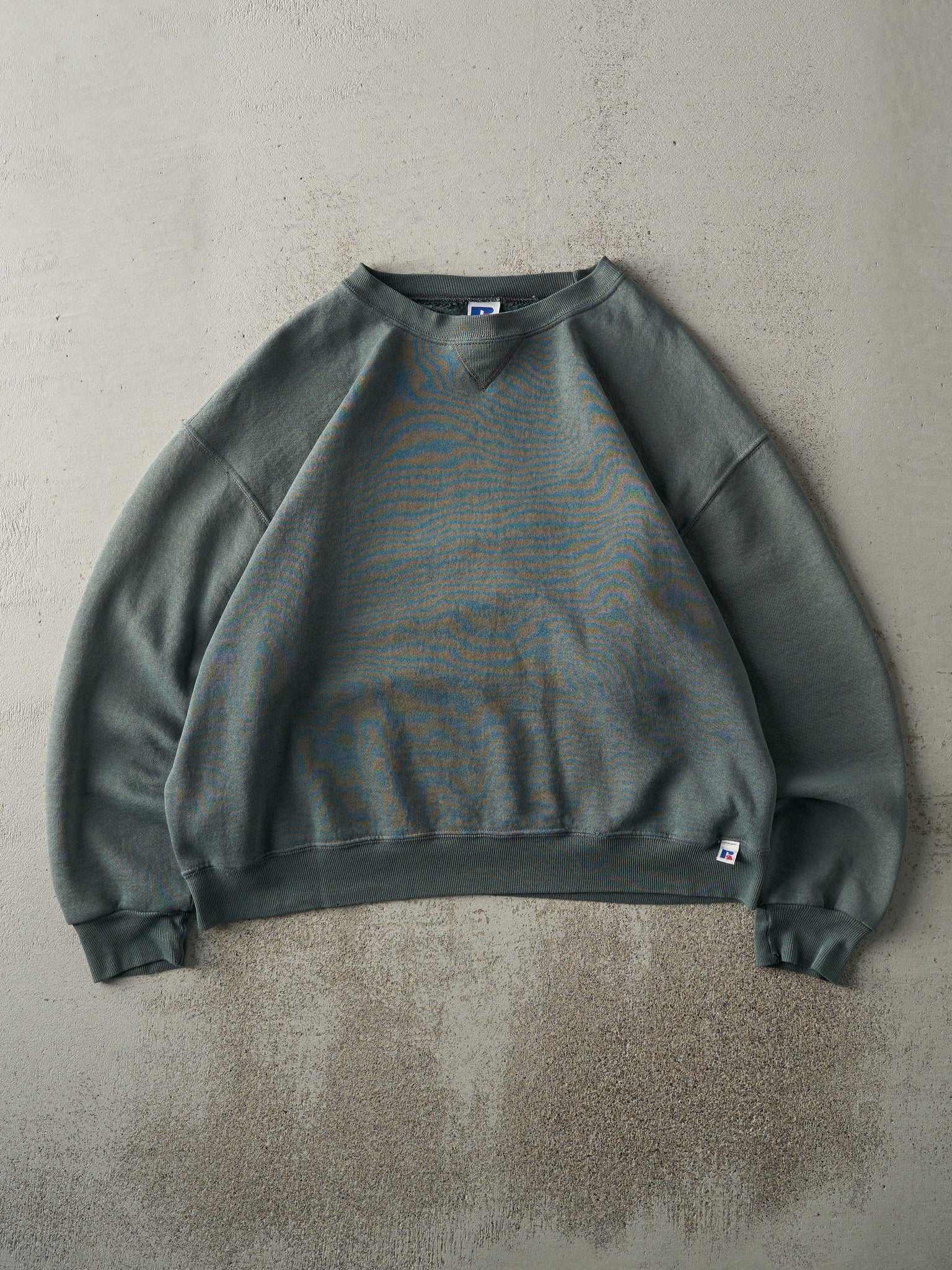 Vintage Y2K Washed Green Russell Athletic Blank Boxy Crewneck (L)