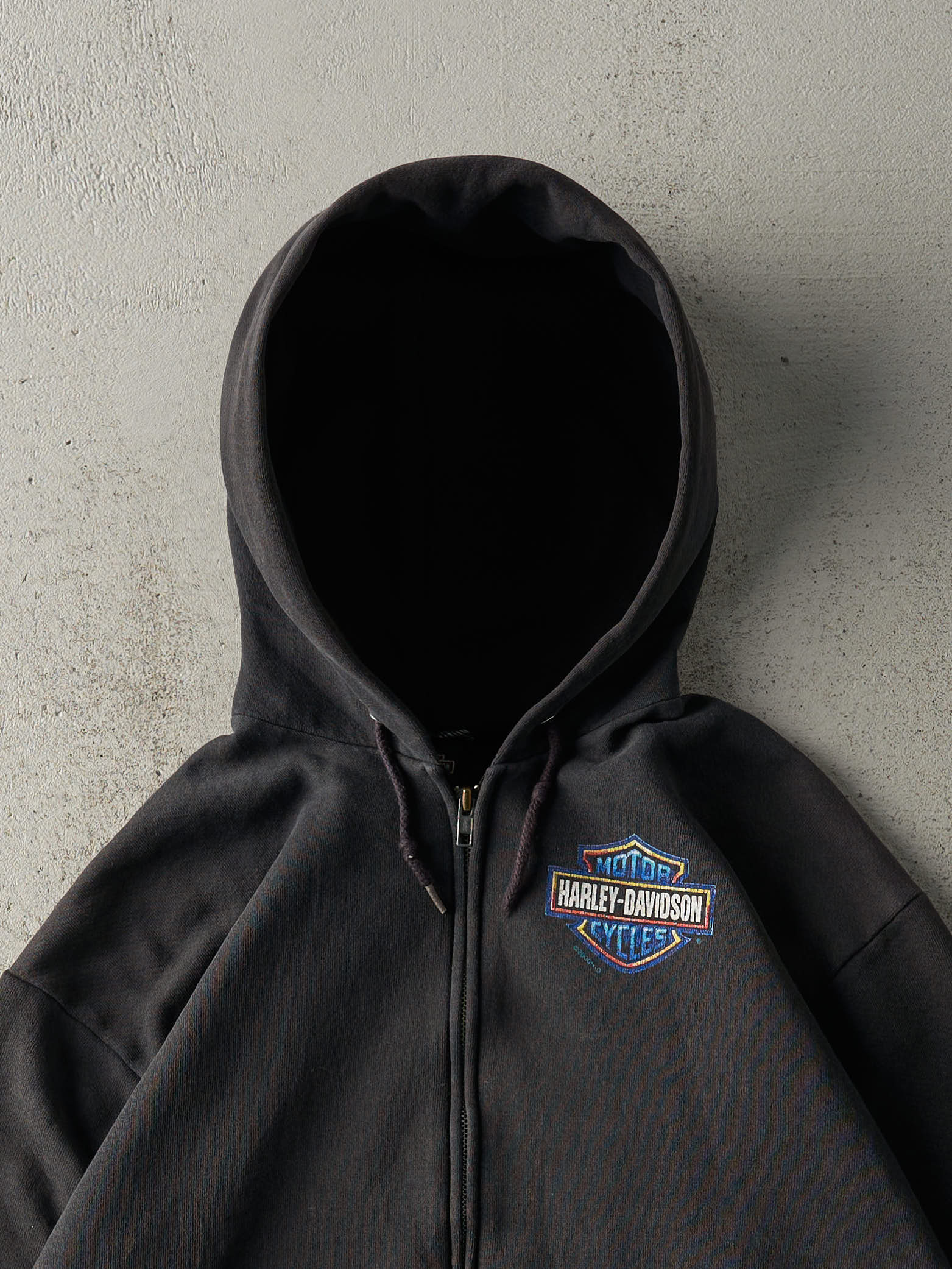 Vintage 00' Black Twin Falls Idaho Harley Davidson Zip Up Hoodie (S/M)