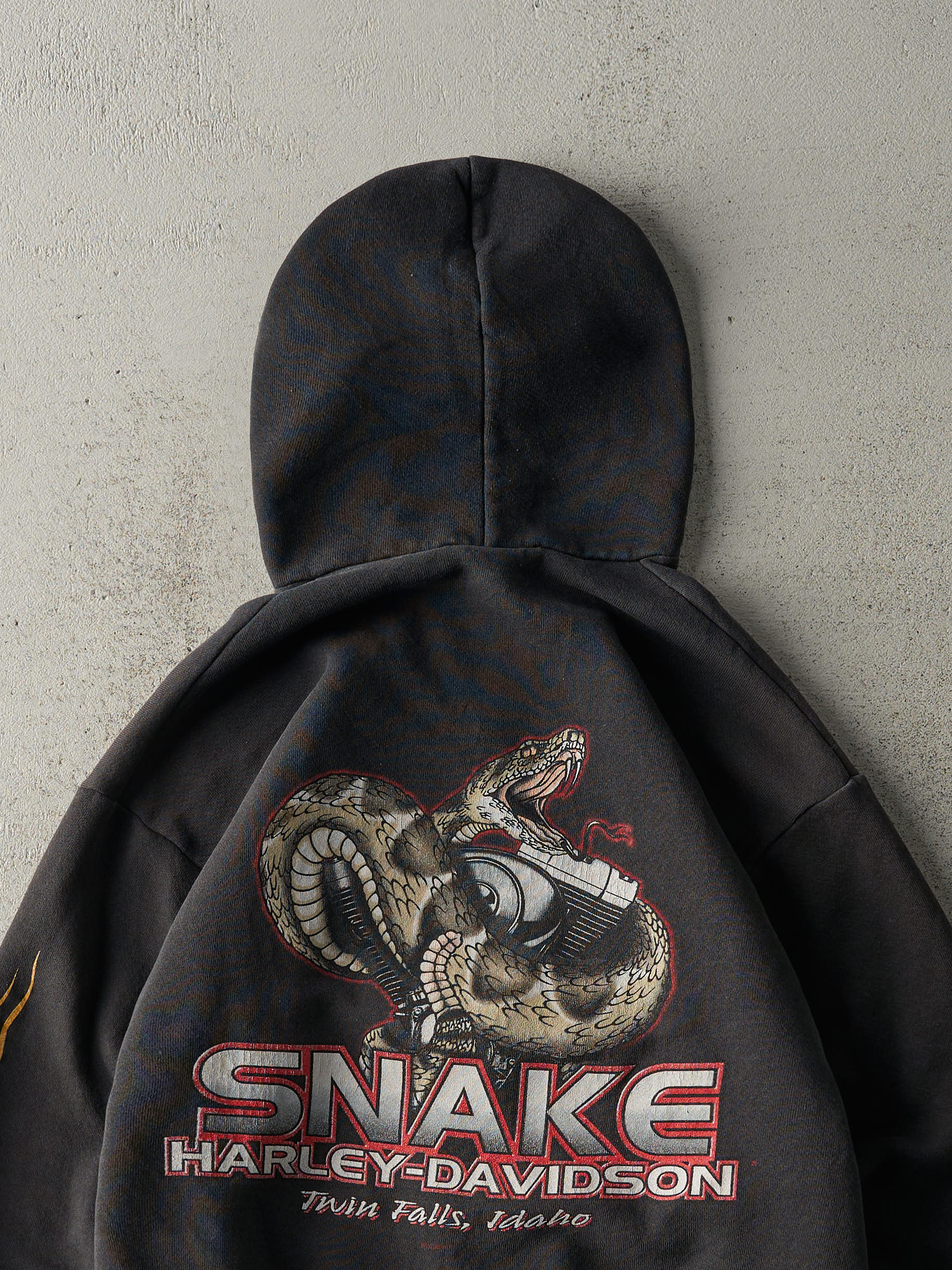 Vintage 00' Black Twin Falls Idaho Harley Davidson Zip Up Hoodie (S/M)