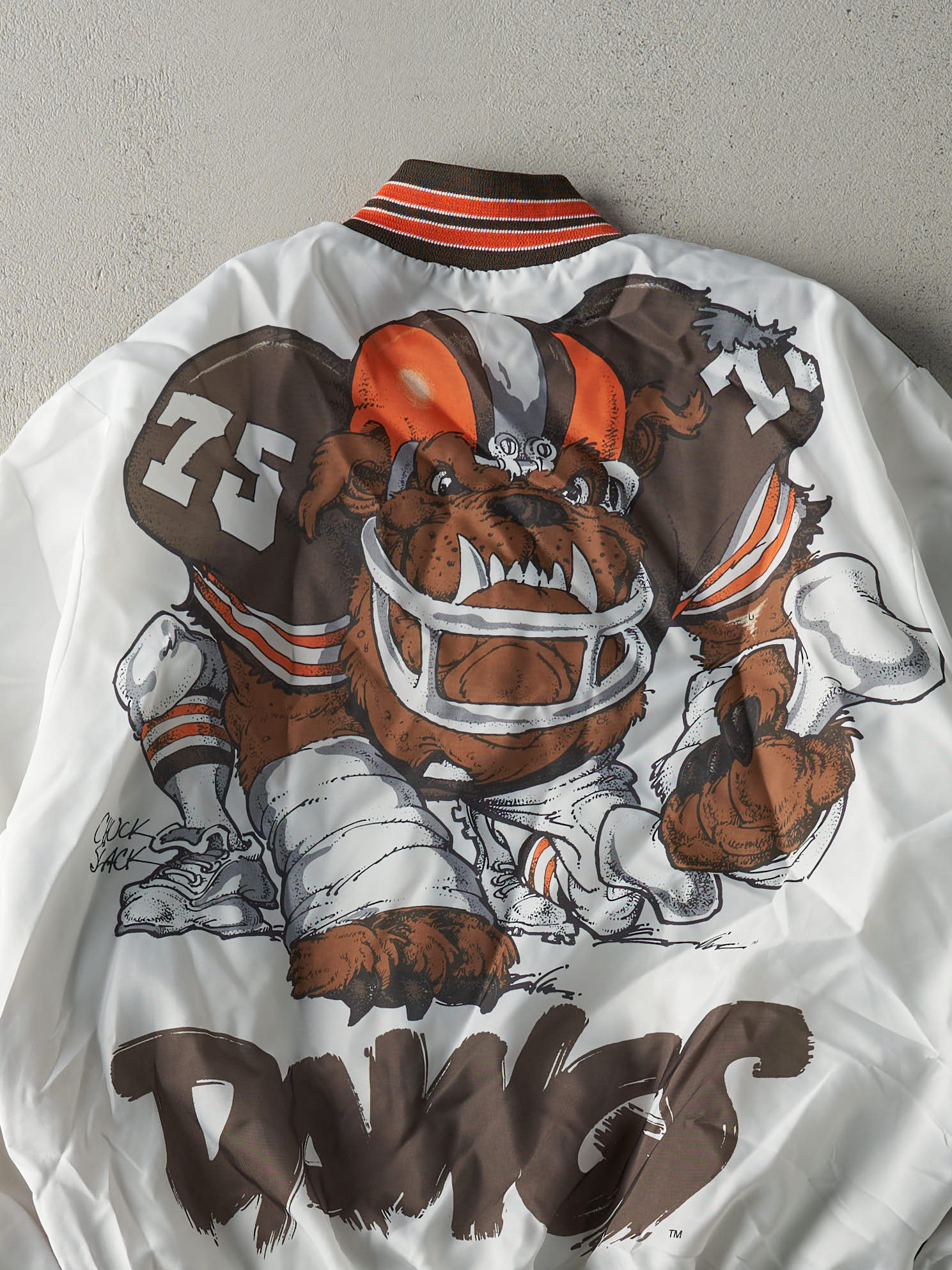 Vintage 90s Brown & White Cleveland Browns x Chalk Line Nylon Bomber Jacket  (L)