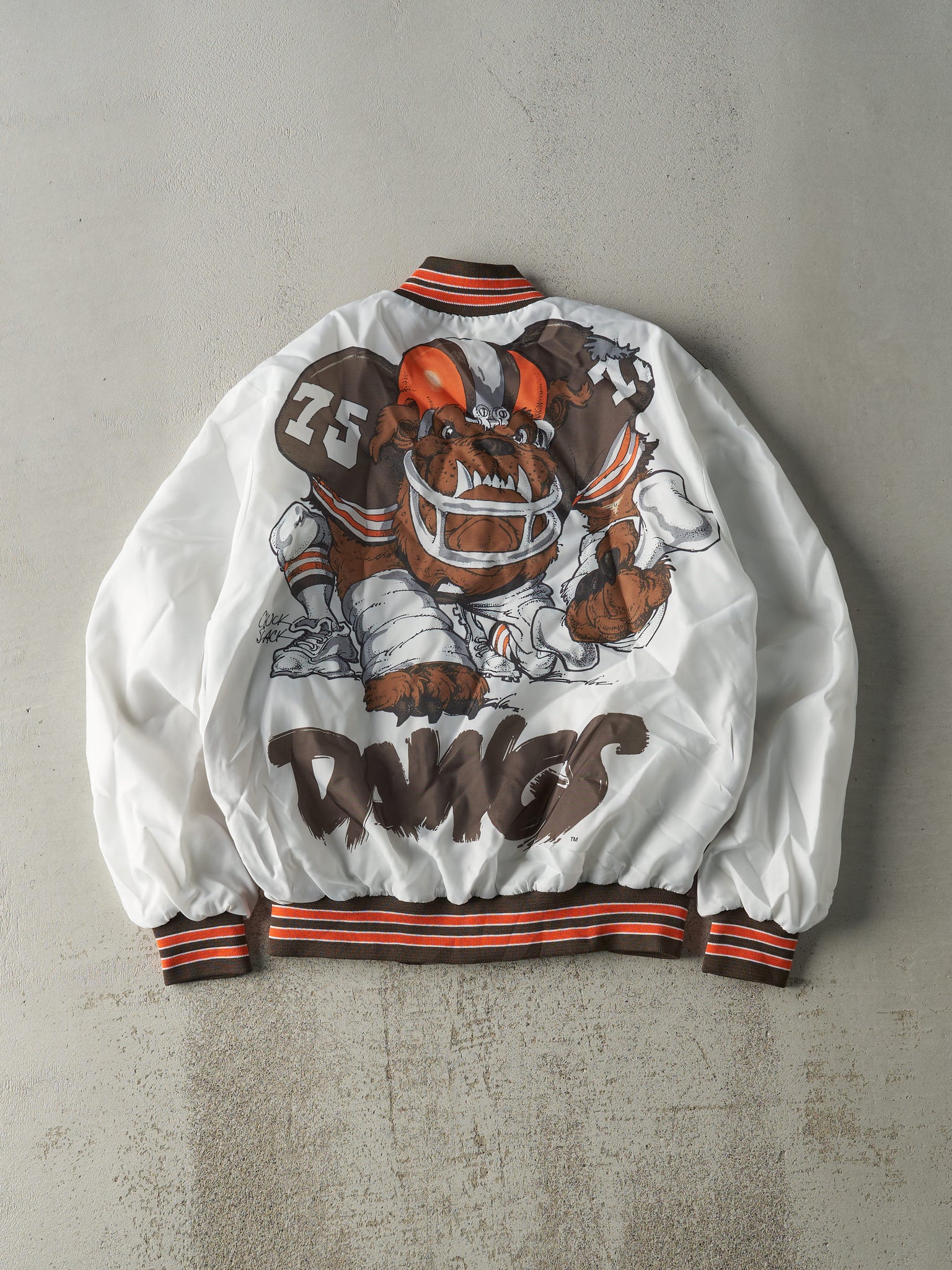 Vintage 90s Brown & White Cleveland Browns x Chalk Line Nylon Bomber Jacket (L)