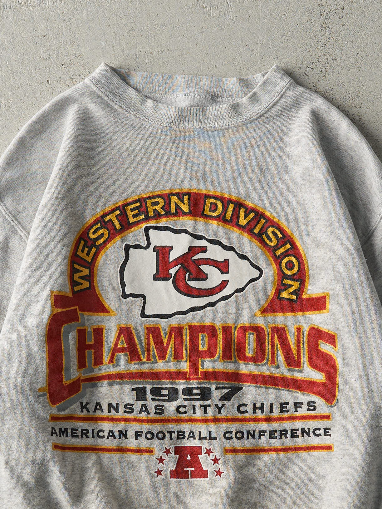 Vintage 97' Heather Grey Kansas City Chiefs Champs Crewneck (M/L)