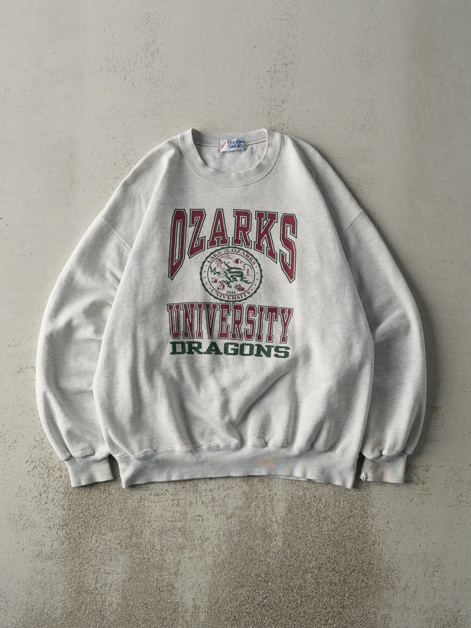 Vintage 90s Heather Grey Ozarks University Dragons Crewneck (L)