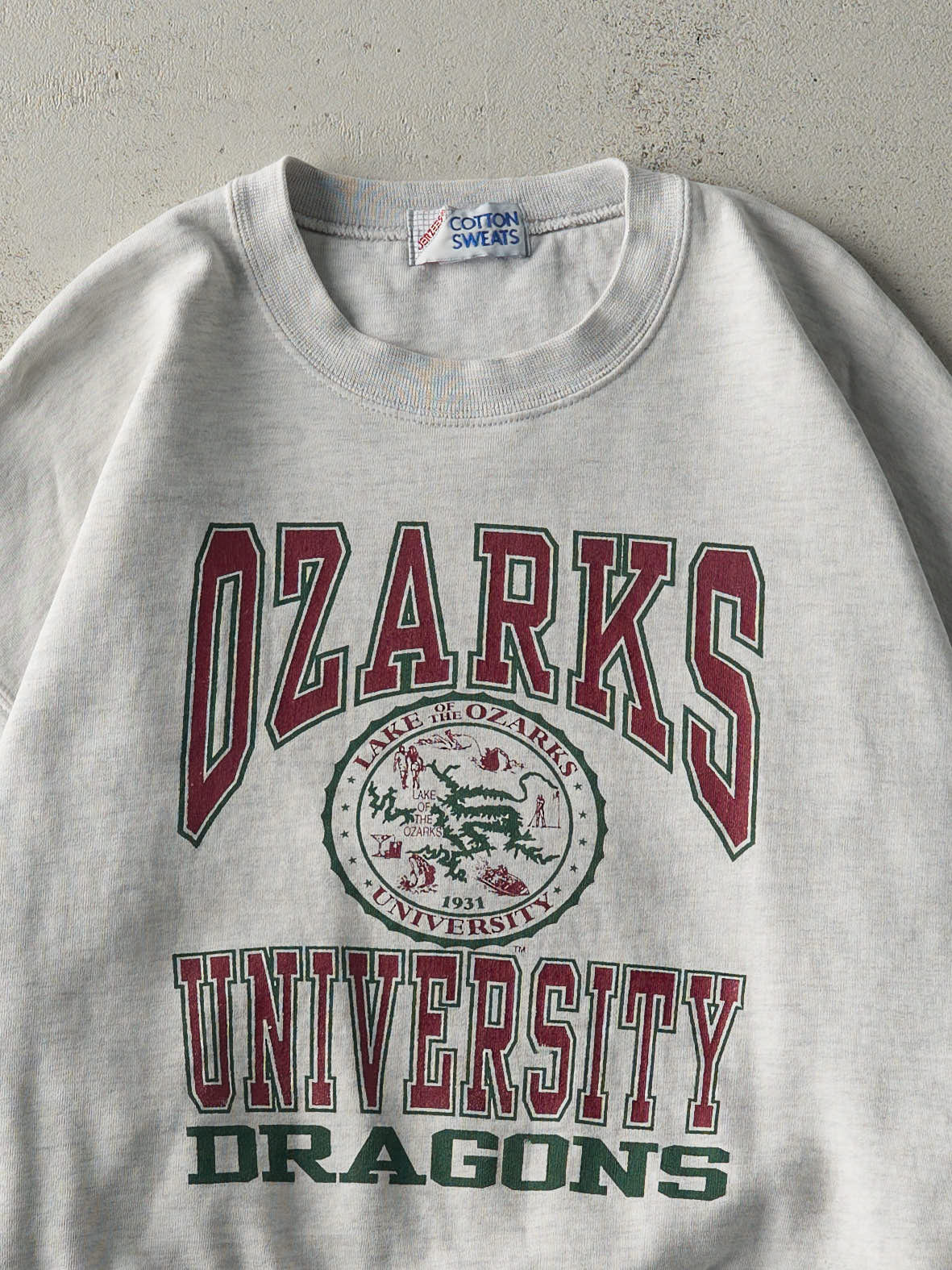 Vintage 90s Heather Grey Ozarks University Dragons Crewneck (L)