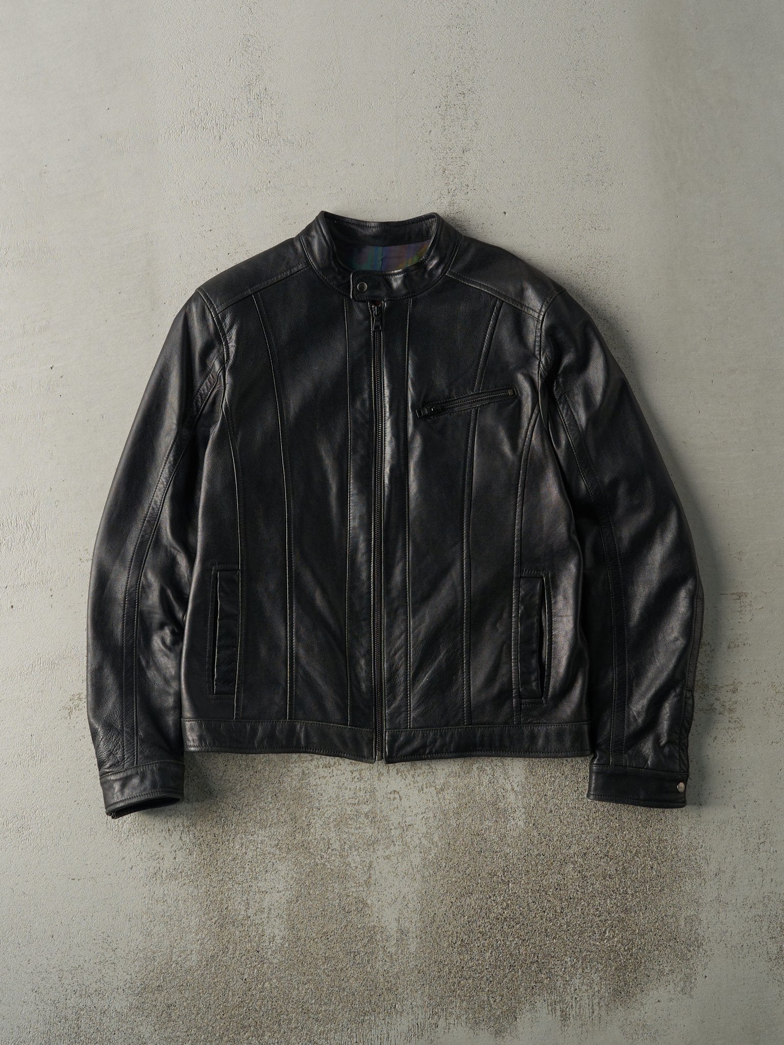 Vintage 90s Black Danier Biker Style Leather Jacket (S/M)