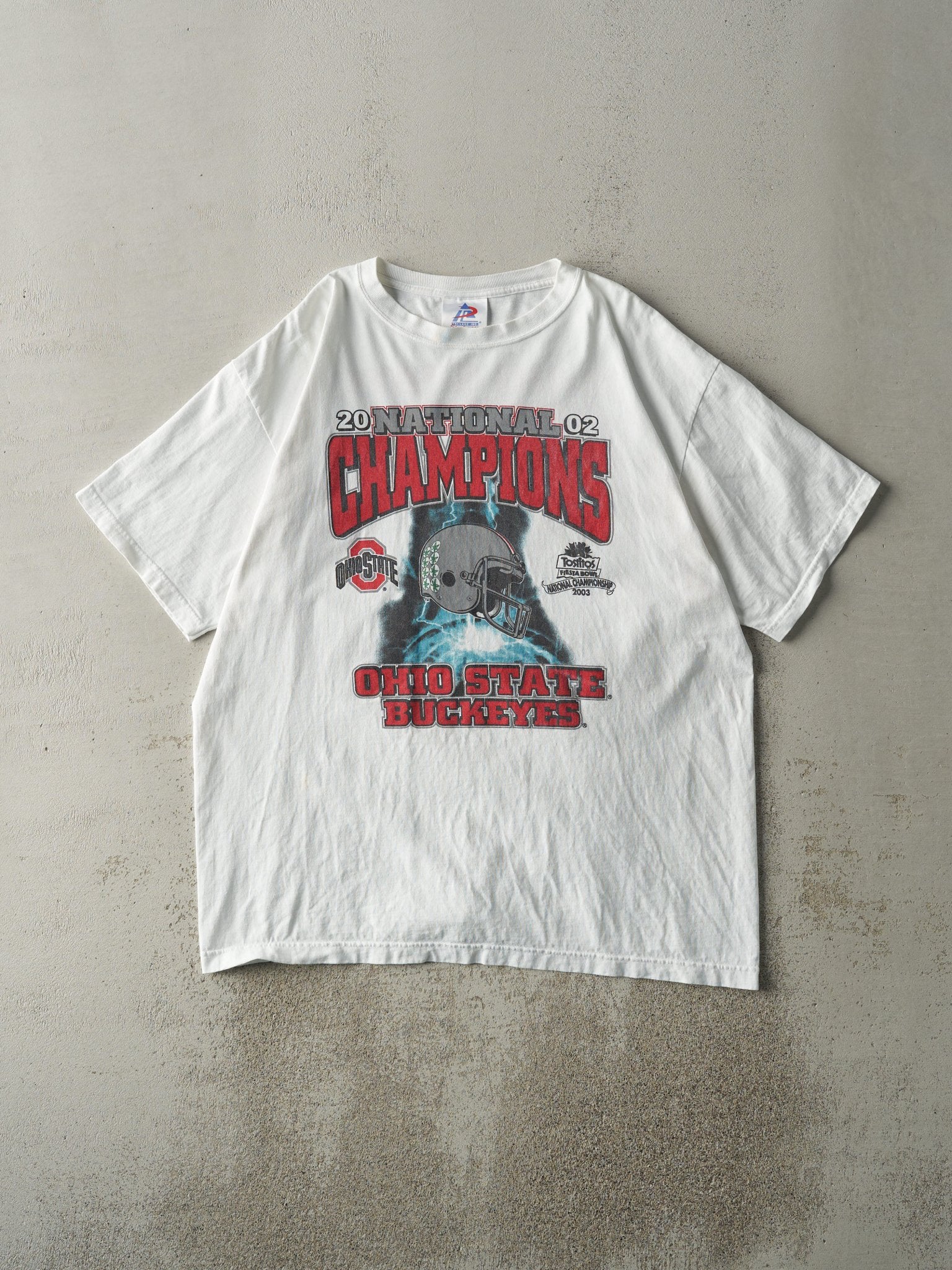 Vintage 03' White Ohio State Buckeyes National Champions Tee (L)
