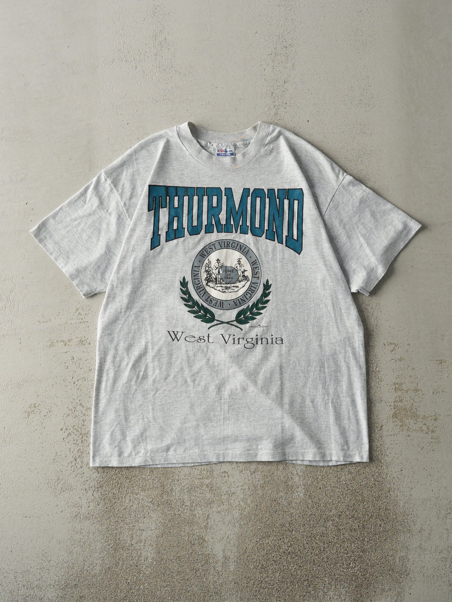 Vintage 92' Heather Grey Thurmond West Virginia Single Stitch Tee (M)