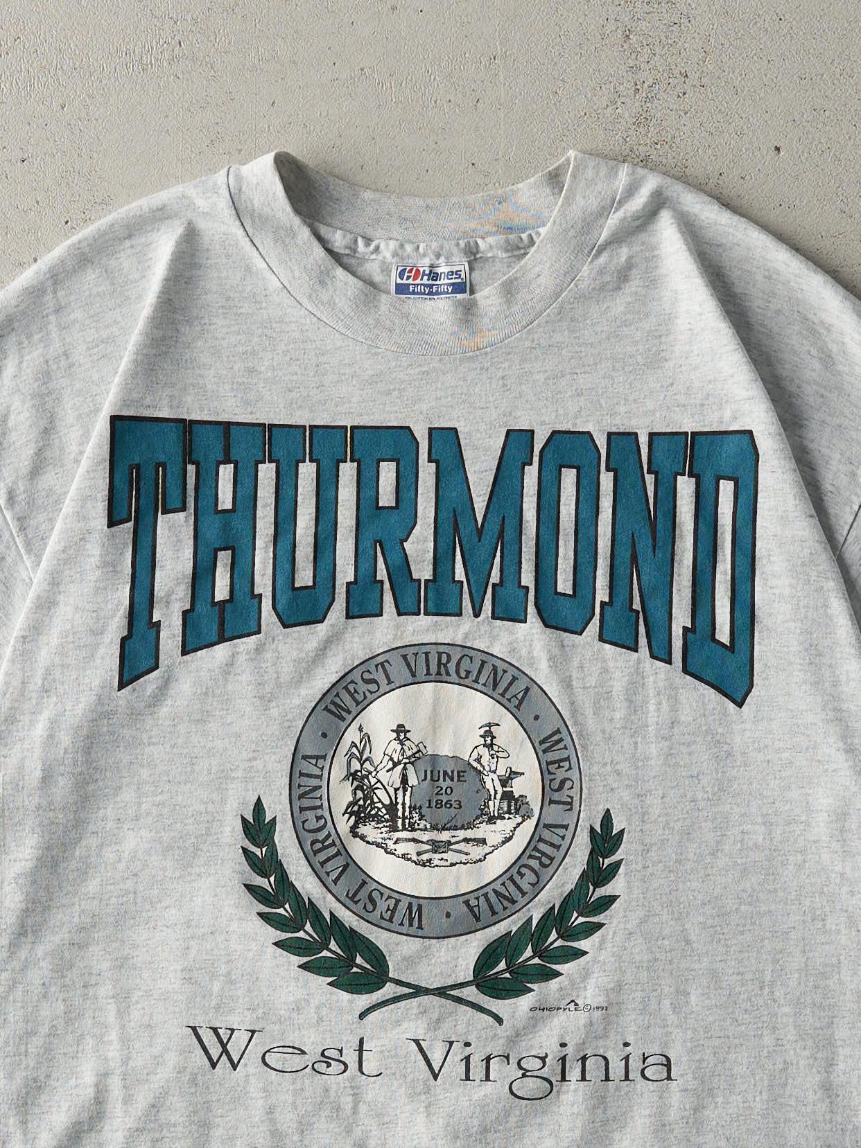 Vintage 92' Heather Grey Thurmond West Virginia Single Stitch Tee (M)