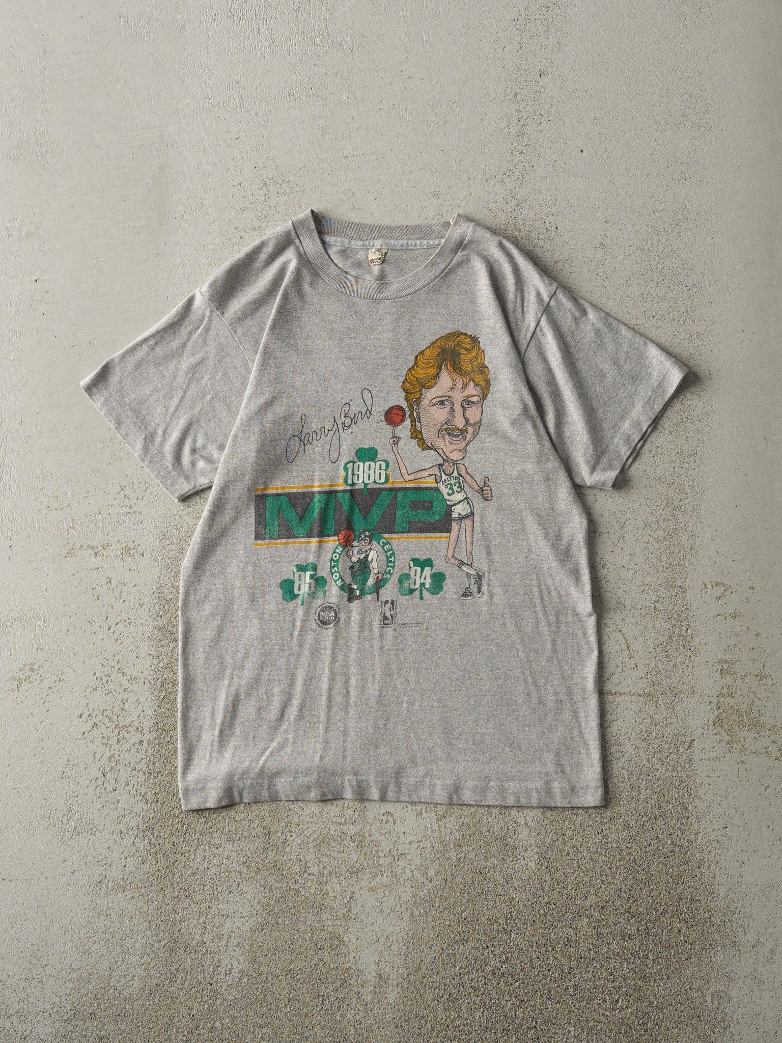 Vintage 86' Grey Larry Bird MVP Boston Celtics Single Stitch Tee (XS/S)