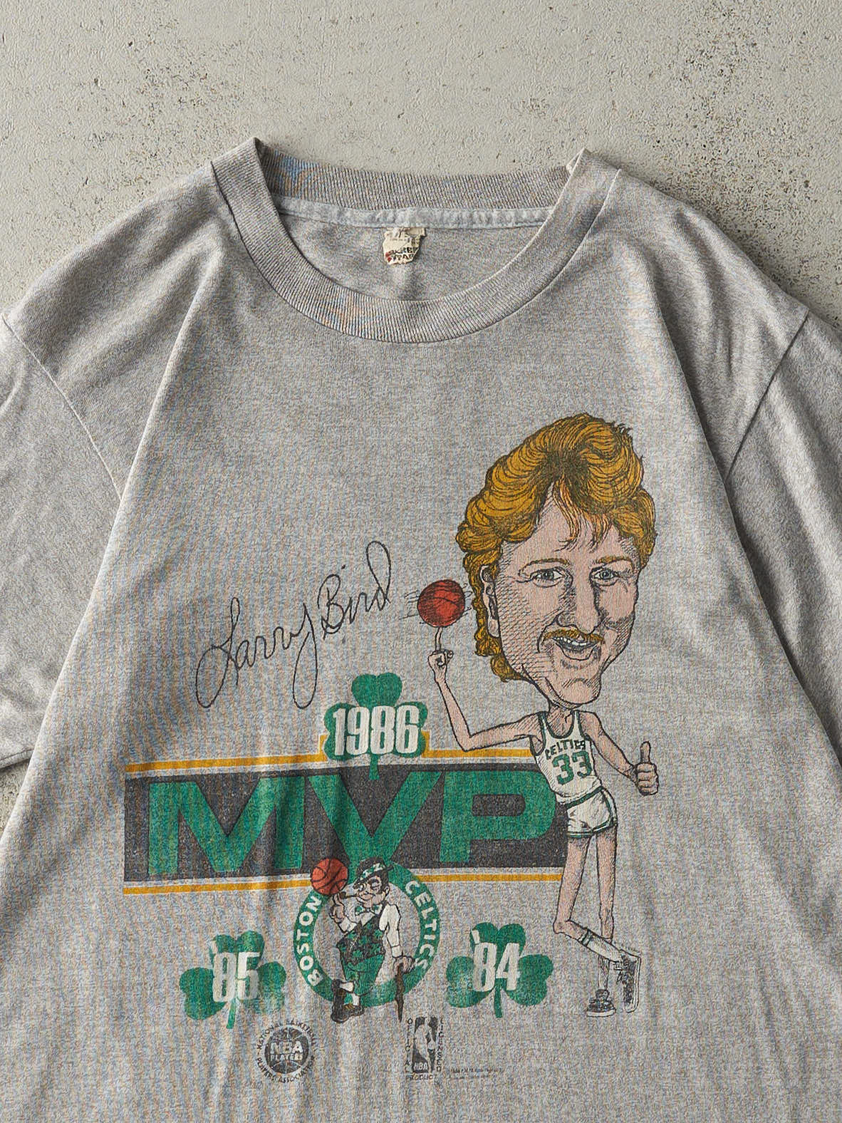 Vintage 86' Grey Larry Bird MVP Boston Celtics Single Stitch Tee (XS/S)