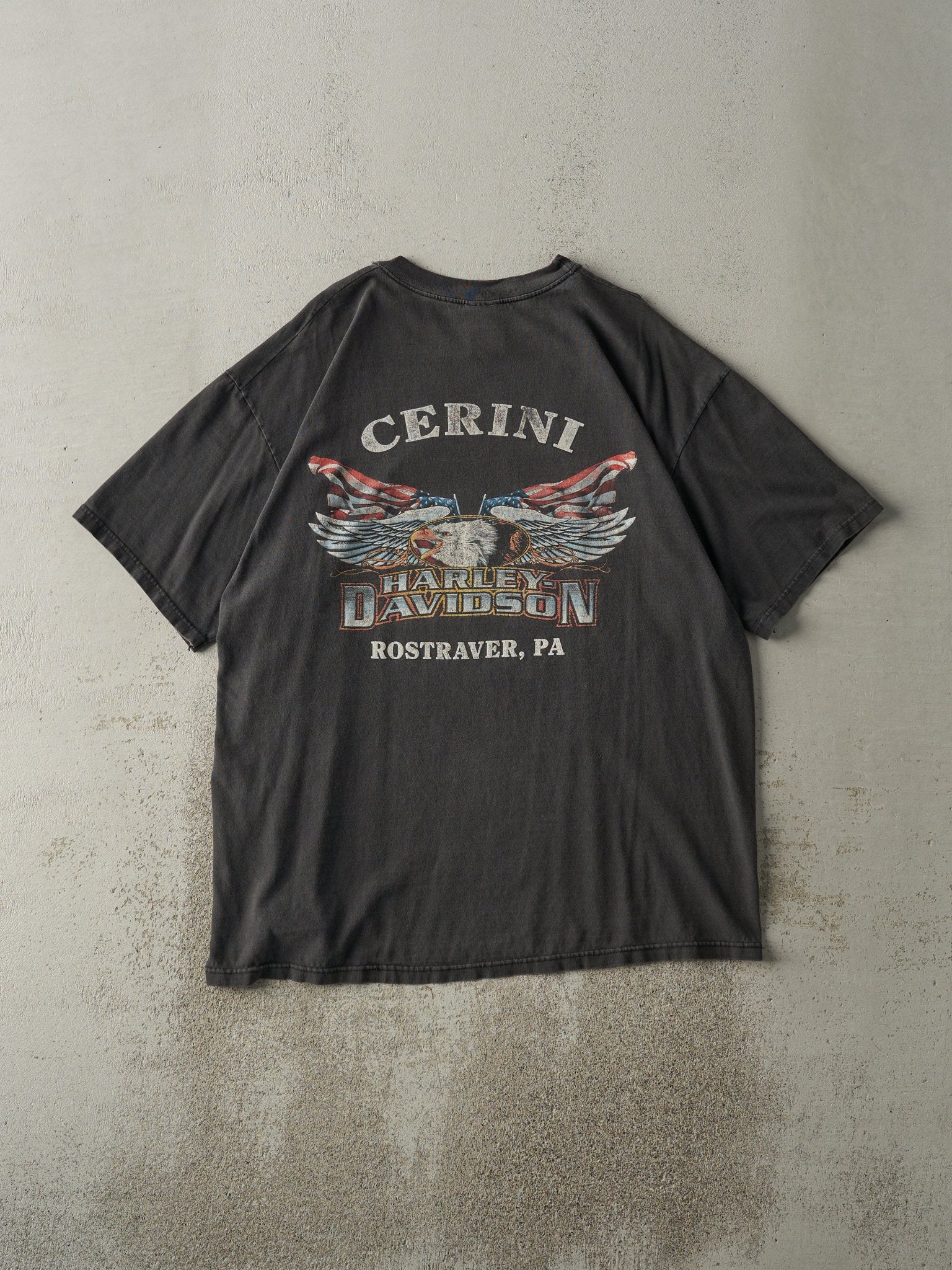 Vintage 00' Faded Black Rostraver PA Harley Davidson Tee (L/XL)