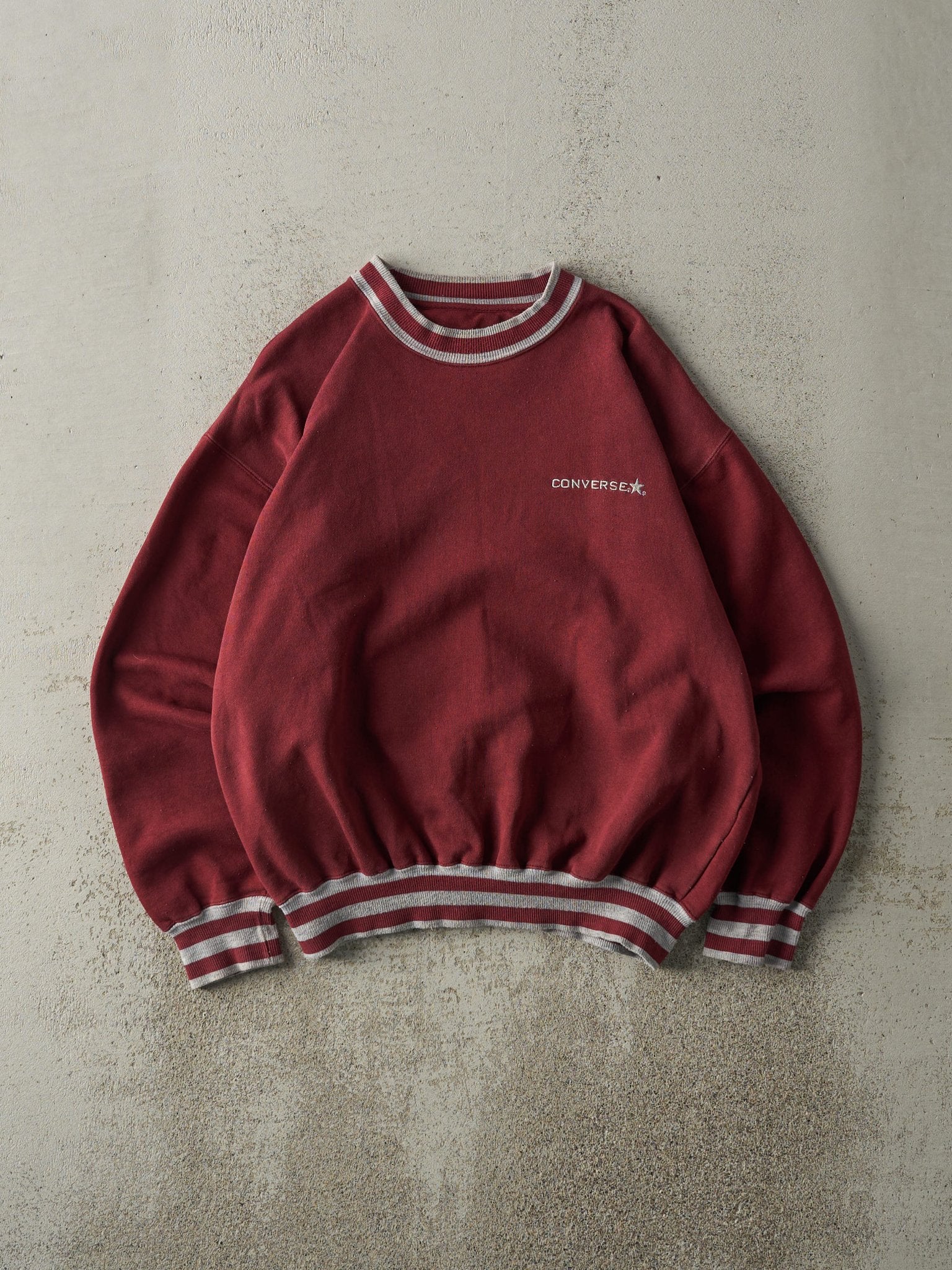 Vintage 90s Burgundy Embroidered Converse Boxy Crewneck (M)