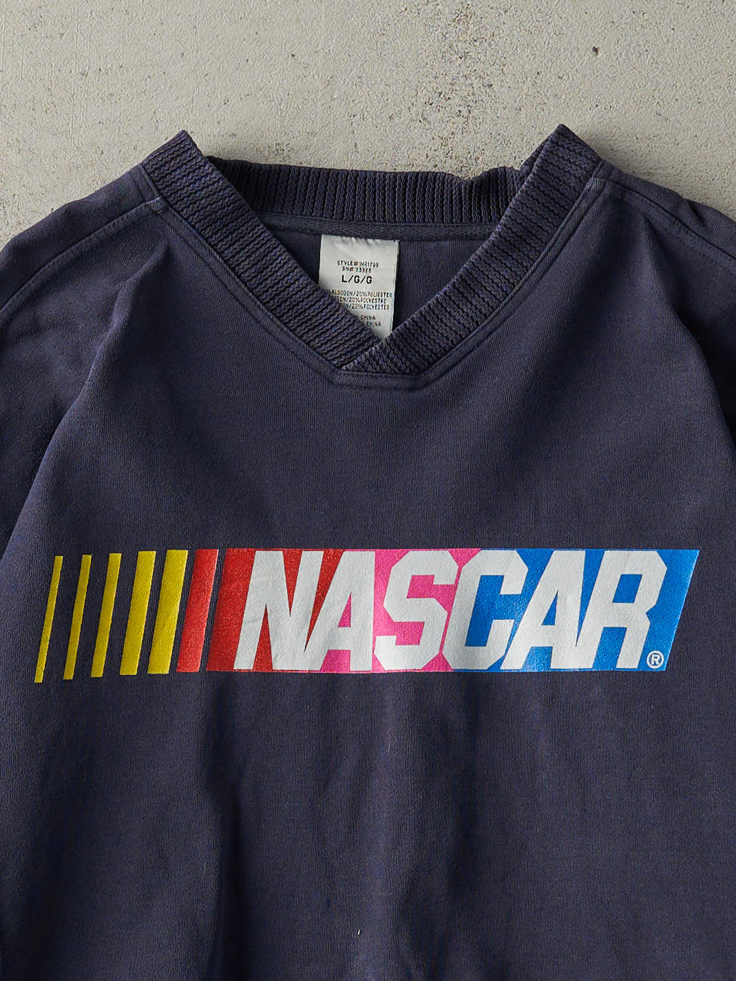 Vintage Y2K Navy Blue Nascar Knit Crewneck (L)