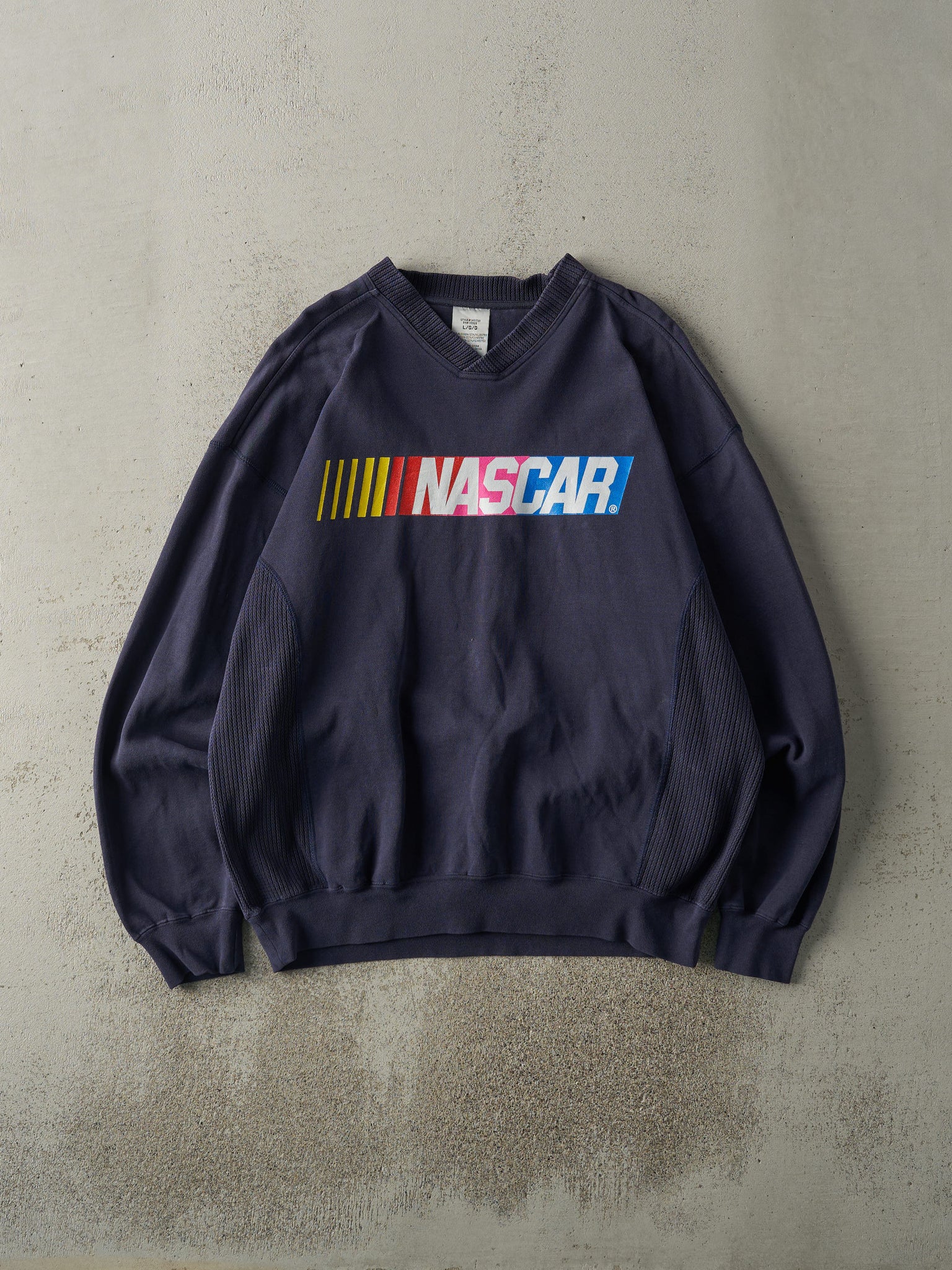 Vintage Y2K Navy Blue Nascar Knit Crewneck (L)