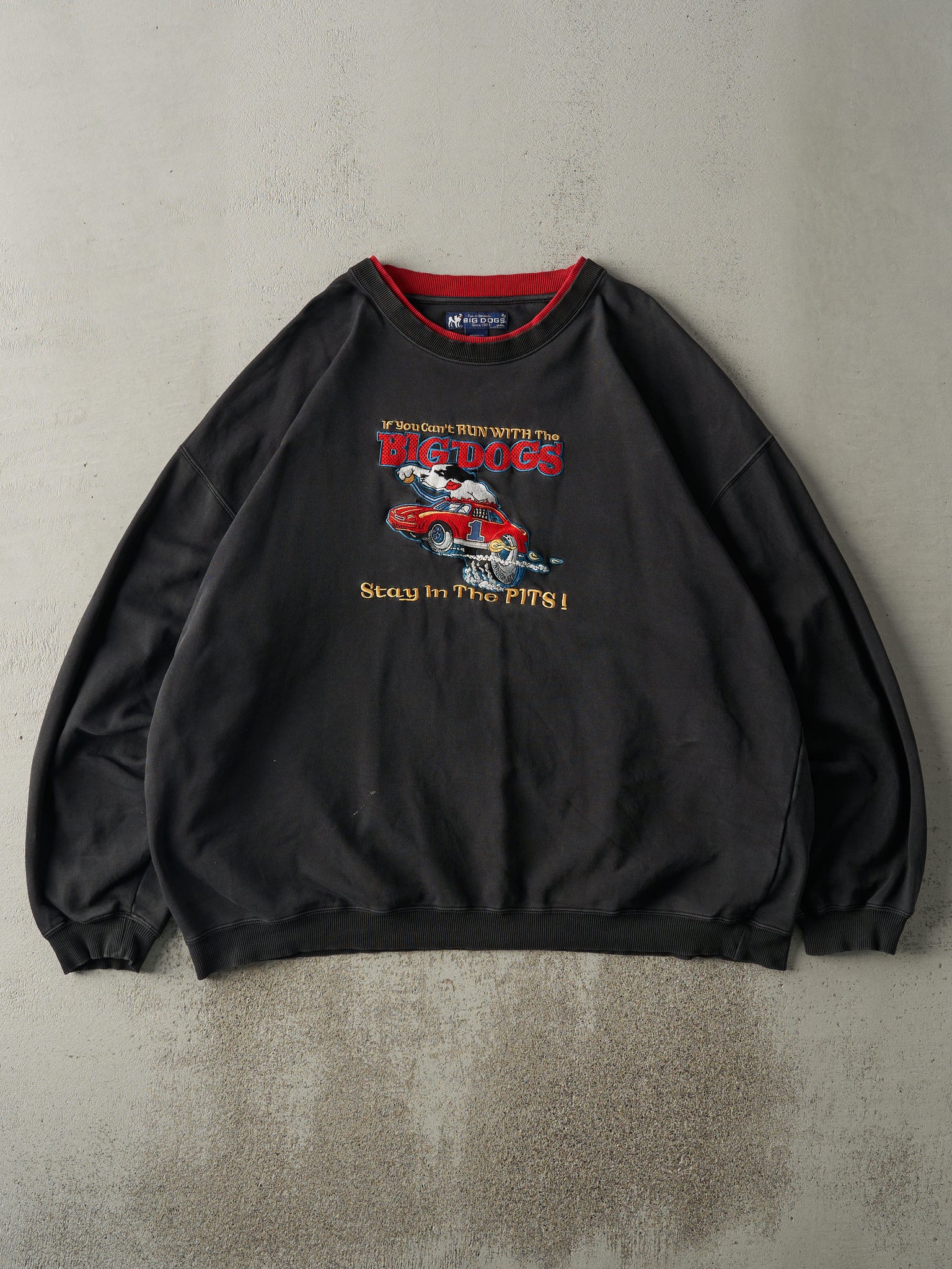 Vintage 90s Black Embroidered Big Dogs Crewneck (XXXL)