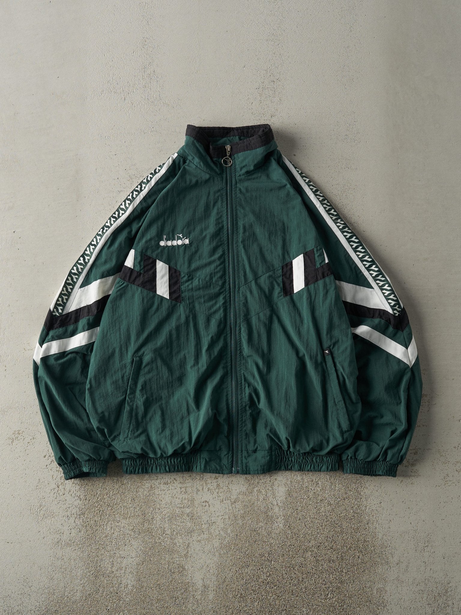 Vintage 90s Forest Green, Black & White Diadora Windbreaker Jacket (L)