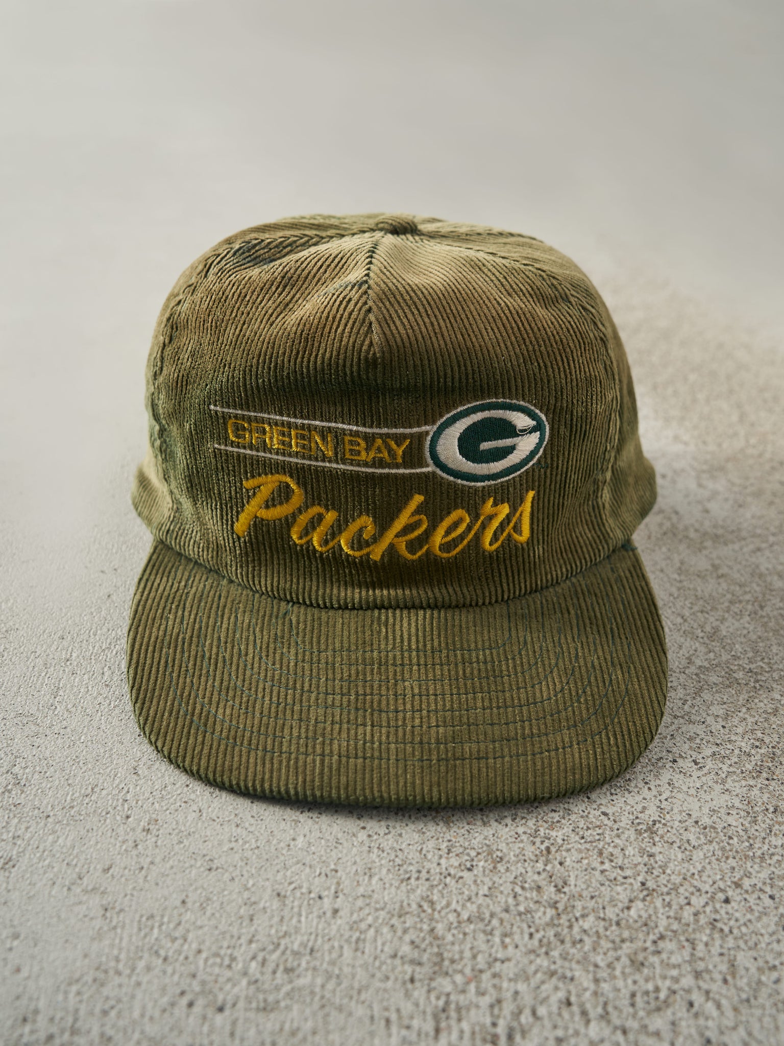 Vintage 90s Sun Faded Green Green Bay Packers Corduroy Snapback Hat