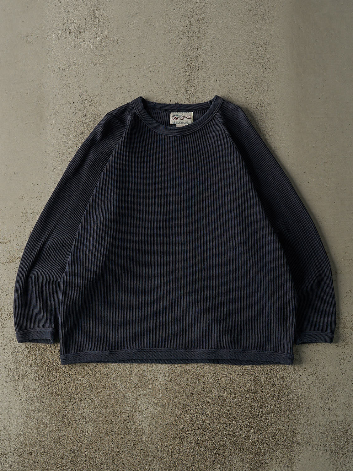 Vintage 90s Navy Blue Heavyweight Boxy Thermal Long Sleeve (XL/XXL)