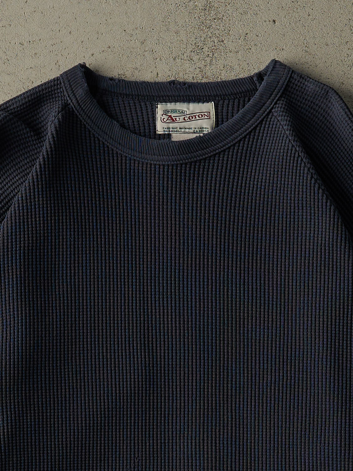 Vintage 90s Navy Blue Heavyweight Boxy Thermal Long Sleeve (XL/XXL)