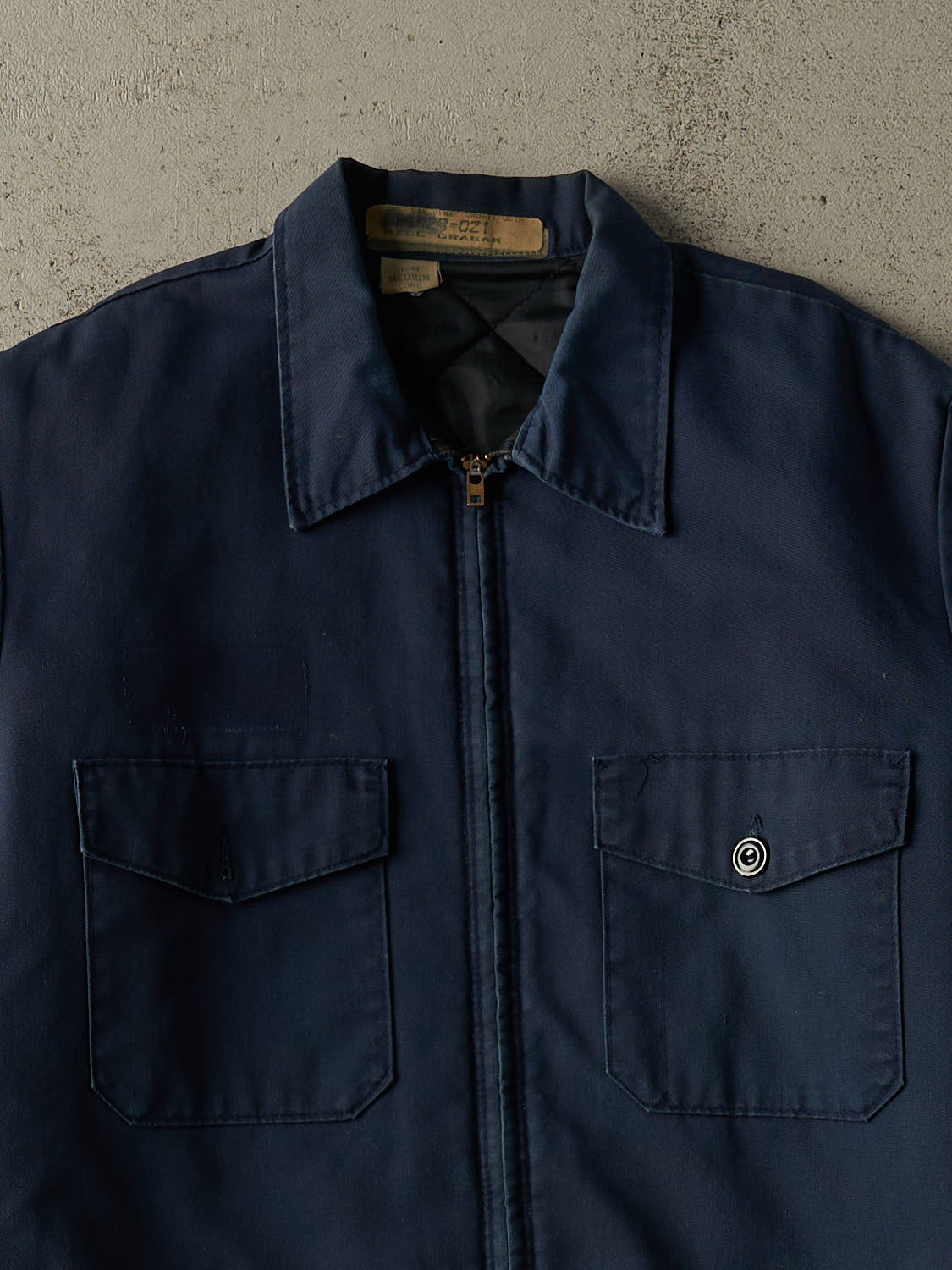Vintage 80s Navy Blue Mechanic Work Jacket (M)