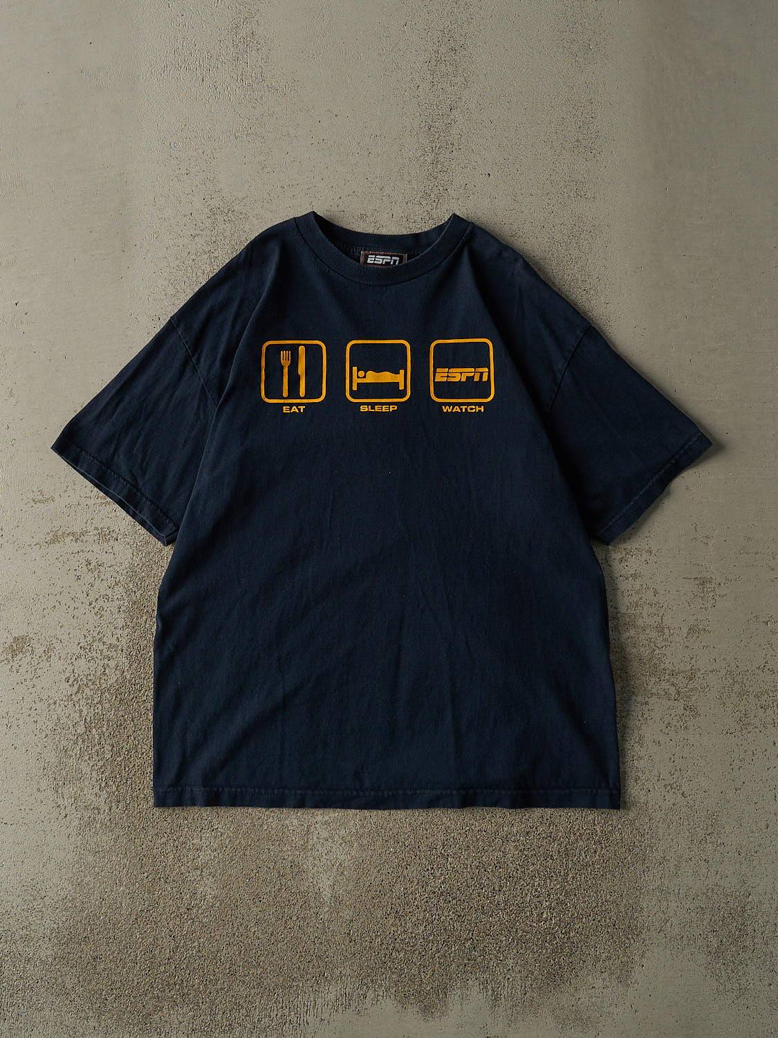 Vintage Y2K Navy Blue ESPN "Eat Sleep Watch" Slogan Tee (L/XL)