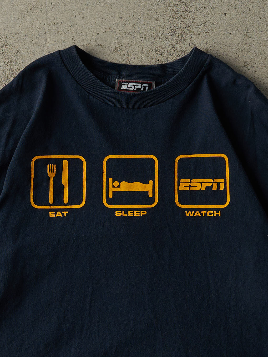 Vintage Y2K Navy Blue ESPN "Eat Sleep Watch" Slogan Tee (L/XL)