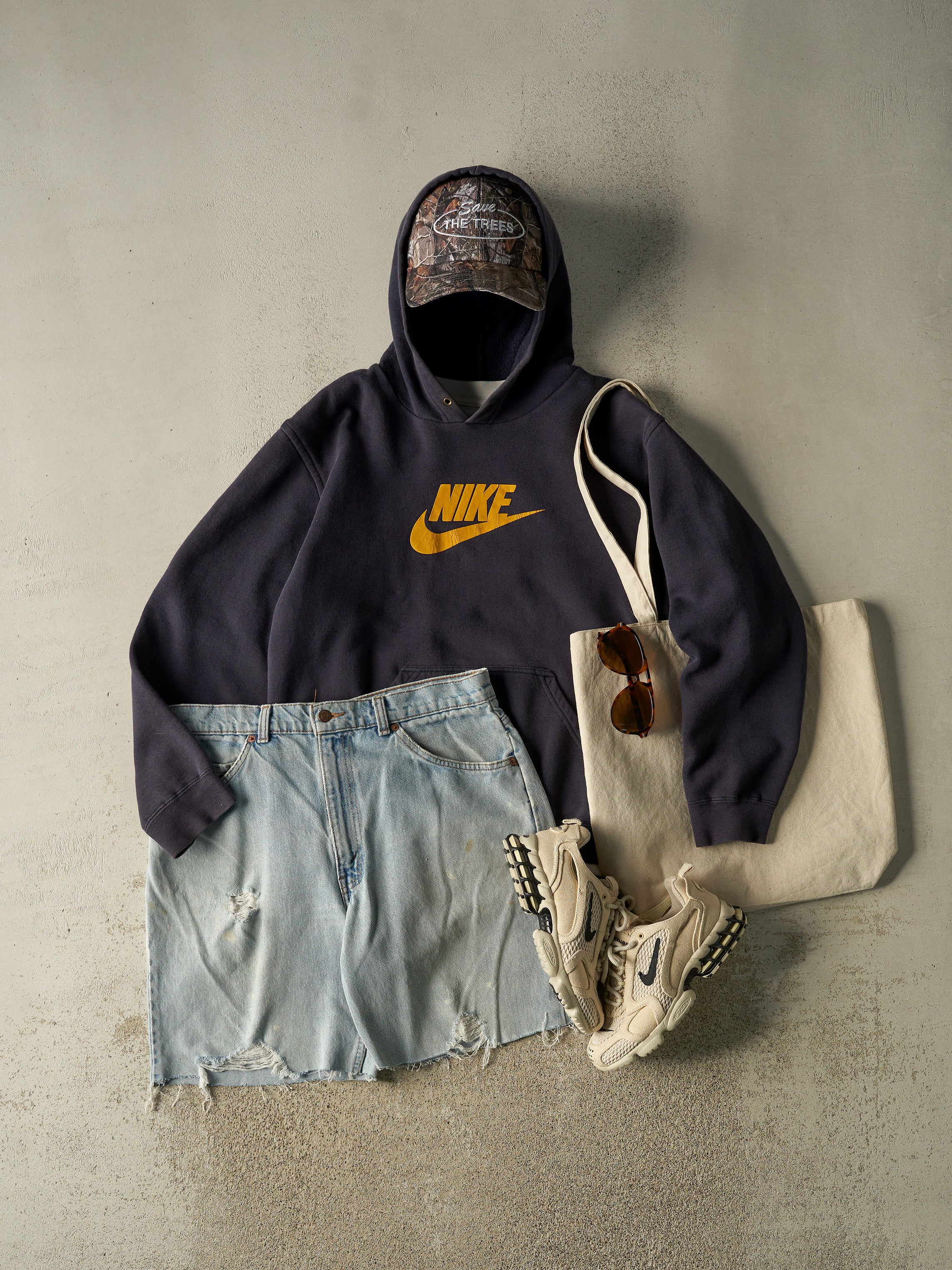 Vintage Y2K Navy Blue Nike Logo Hoodie (S/M)
