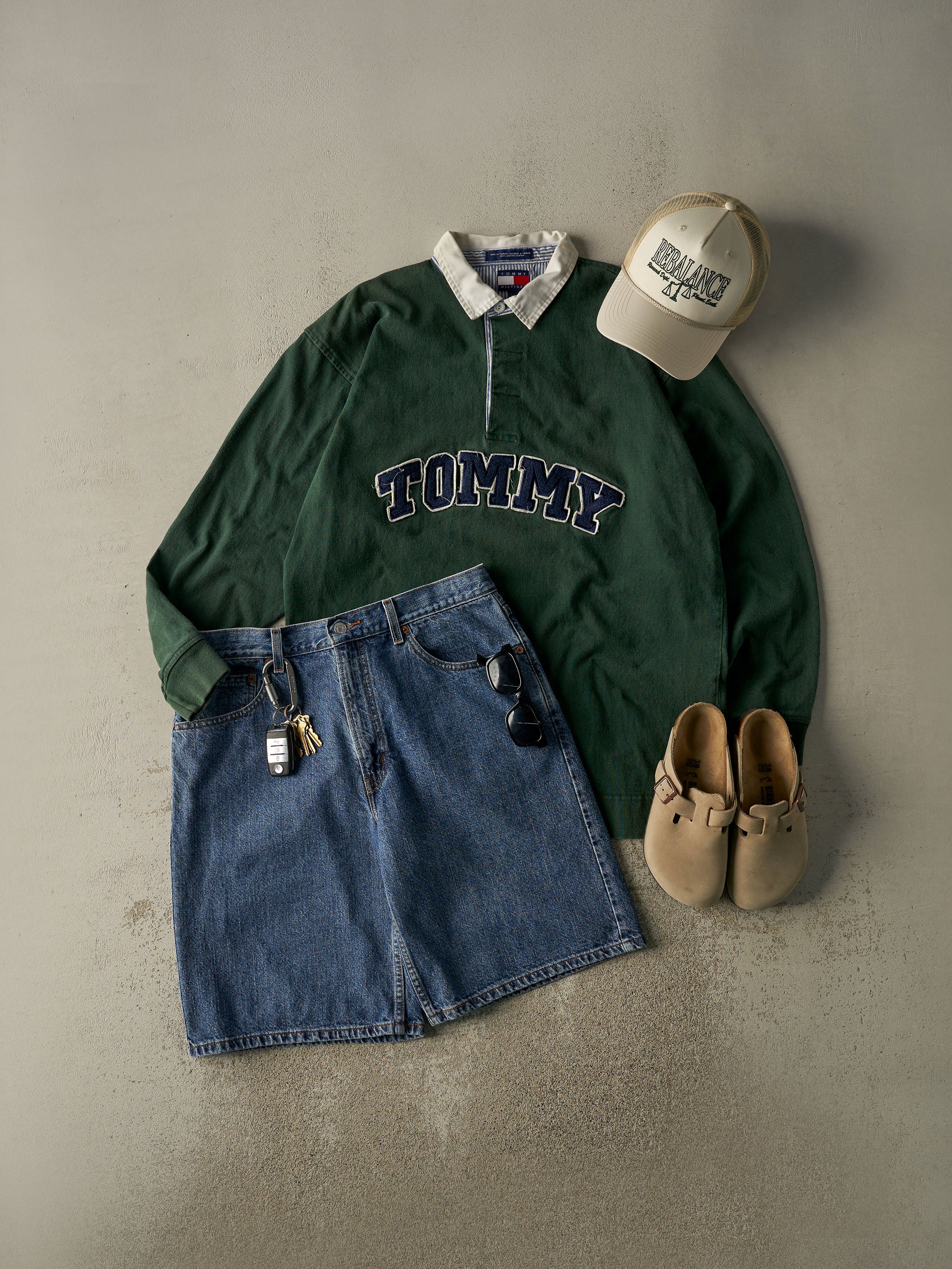 Vintage 90s Green Tommy Hilfiger Embroidered Rugby Shirt (XL)