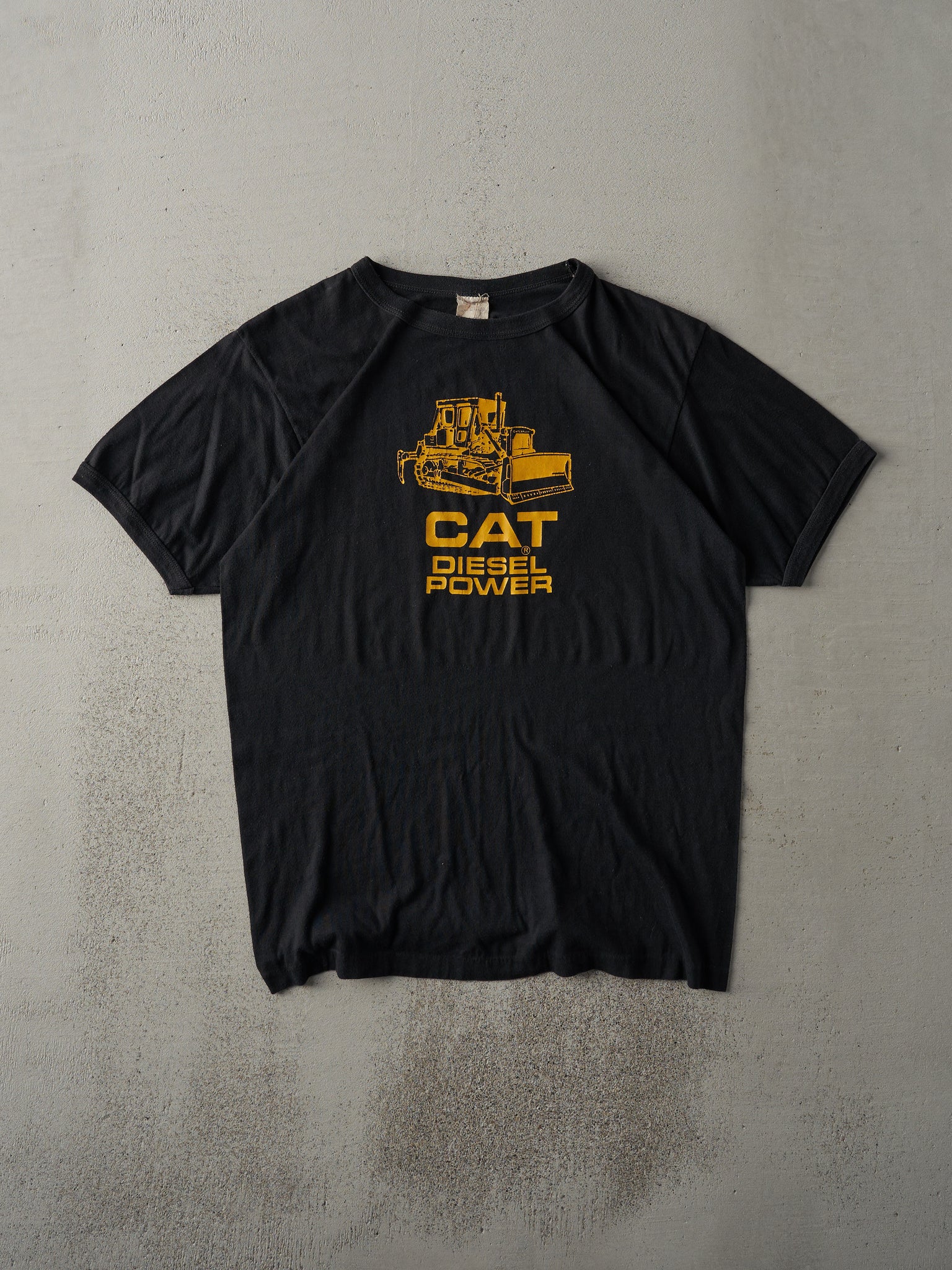 Vintage 70's Black CAT Diesel Power Ringer Tee (M)