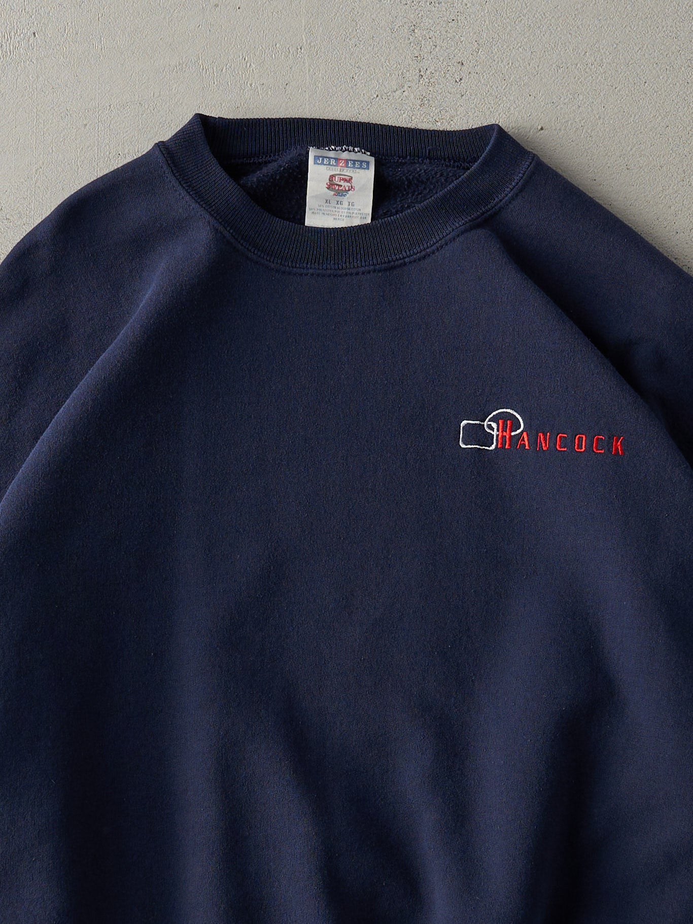 Vintage 90's Navy Blue Hancock Embroidered Logo Crewneck (L)