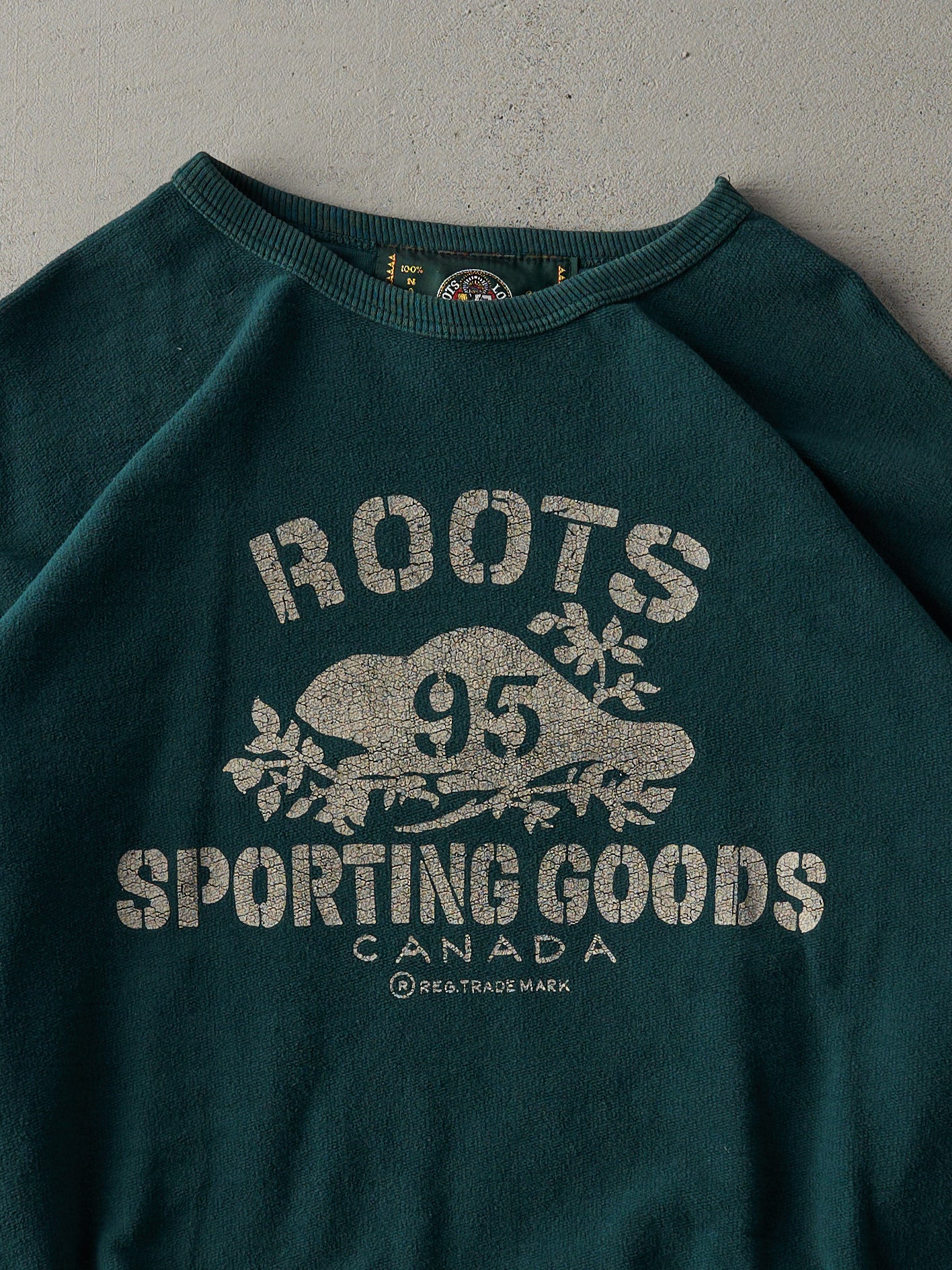 Vintage 90s Forest Green Roots Canada Sporting Goods Crewneck (L)