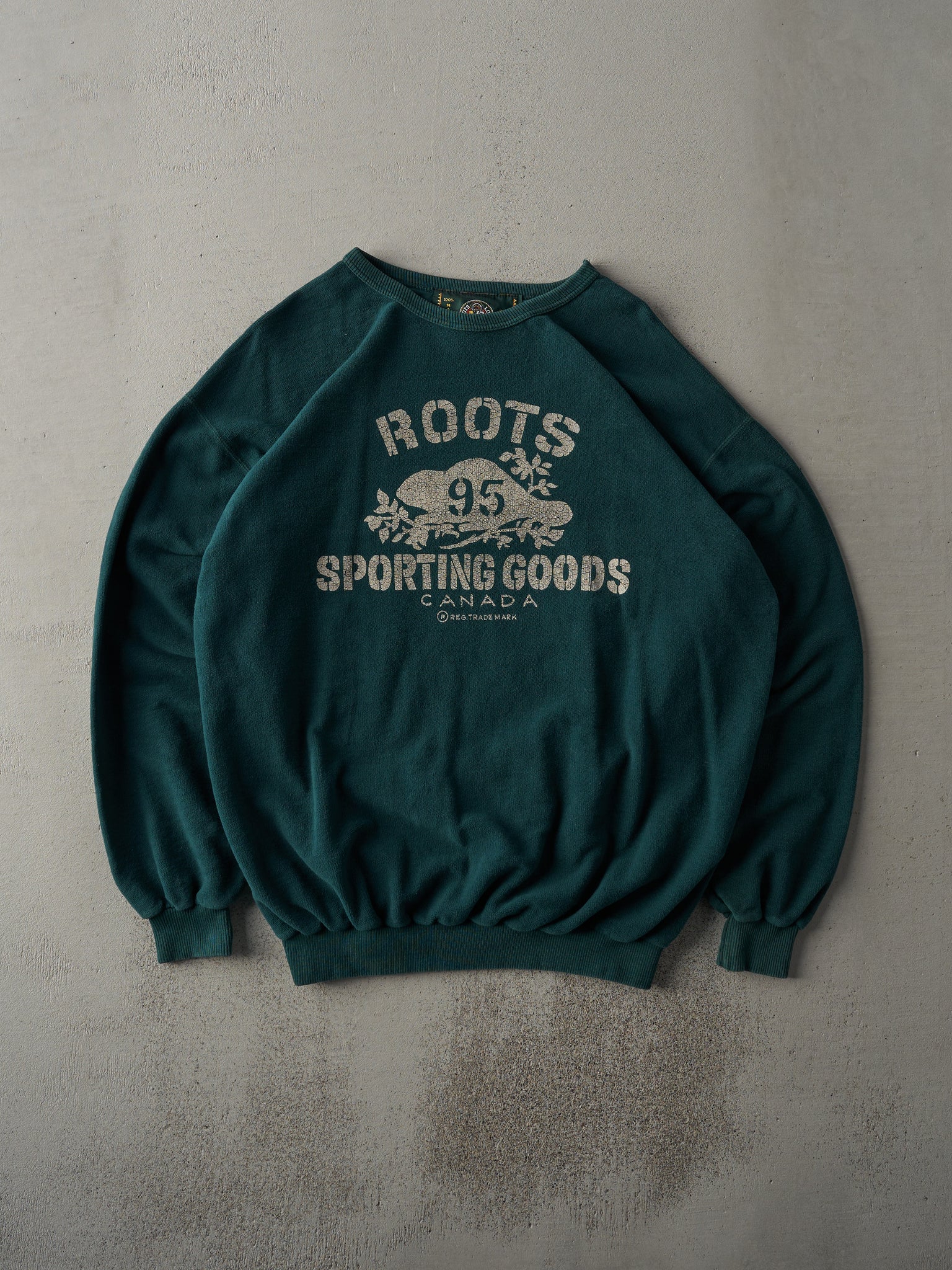 Vintage 90s Forest Green Roots Canada Sporting Goods Crewneck (L)