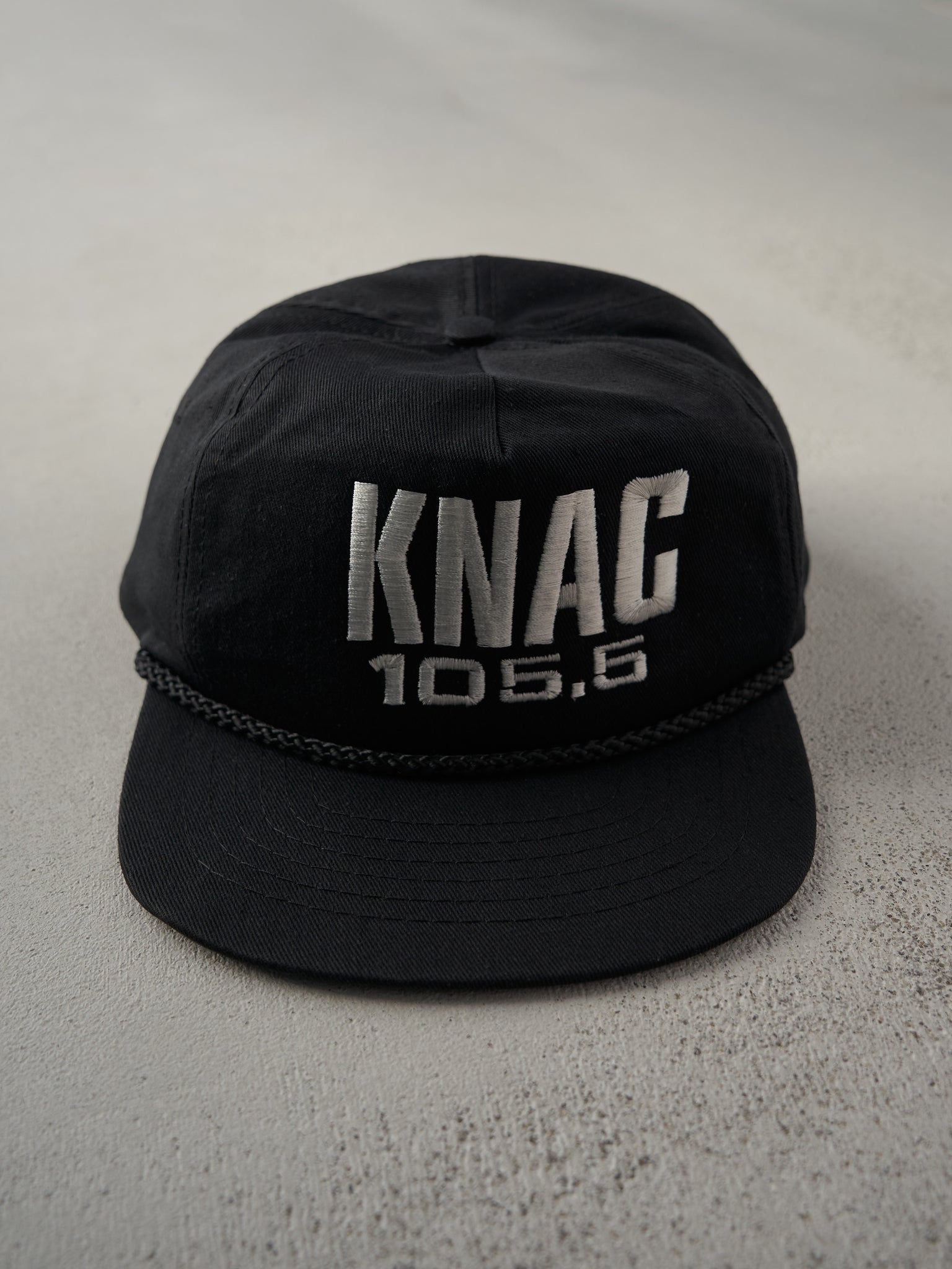 Vintage 80s Black KNAC 105.5 Radio Embroidered Snapback Hat