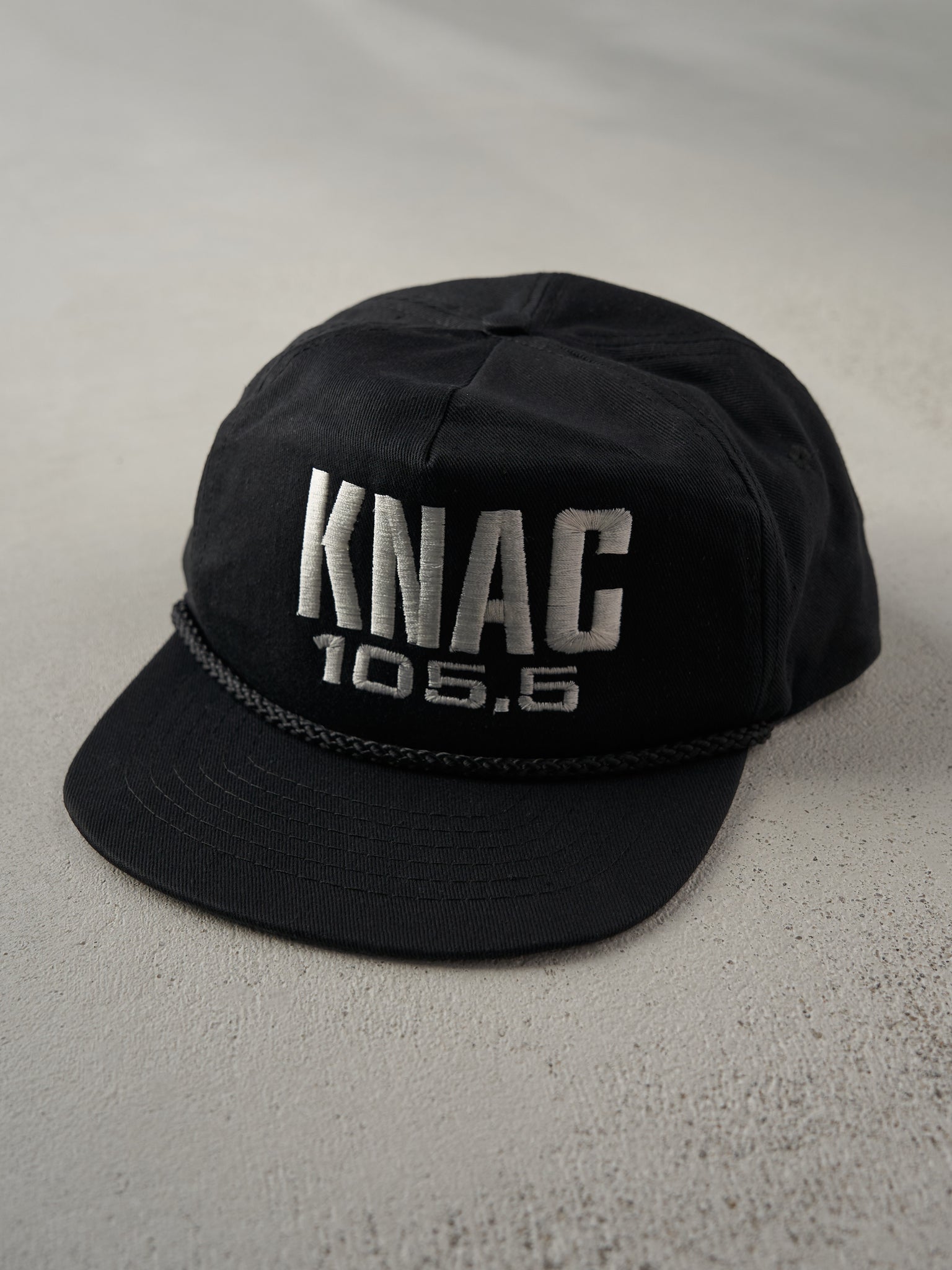 Vintage 80s Black KNAC 105.5 Radio Embroidered Snapback Hat