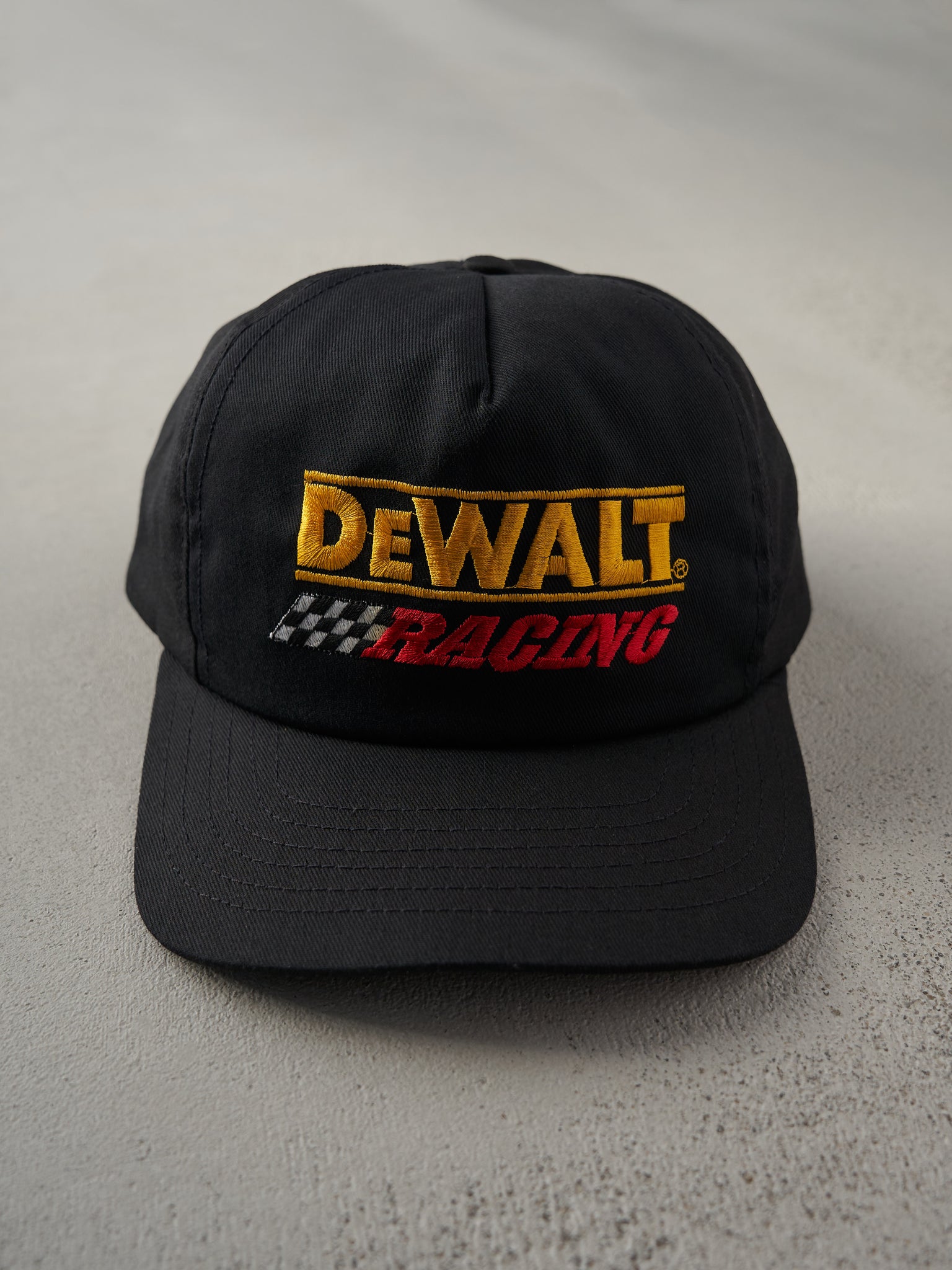 Vintage 90s Black DeWalt Racing Embroidered Snap Back Hat