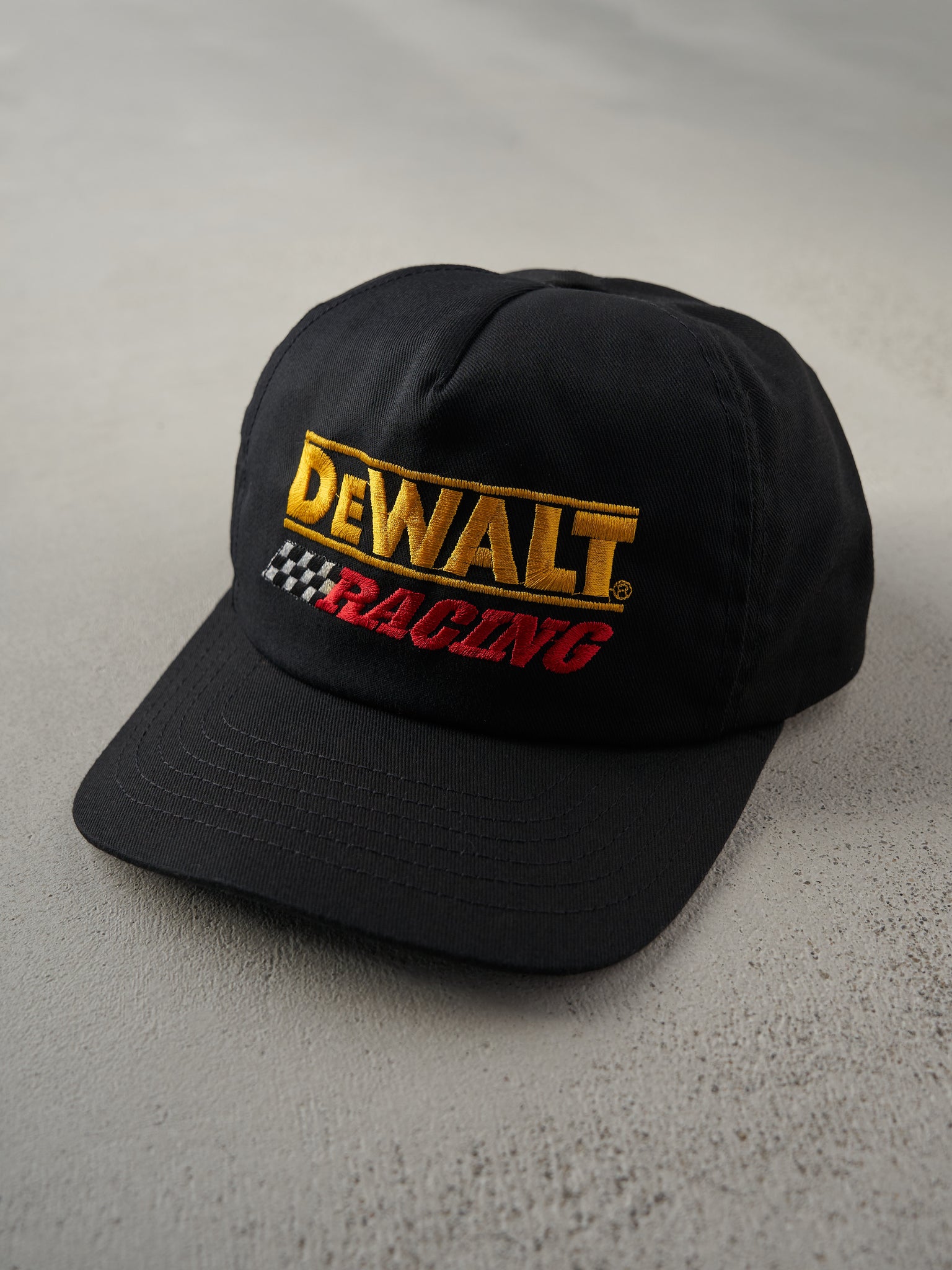 Vintage 90s Black DeWalt Racing Embroidered Snap Back Hat