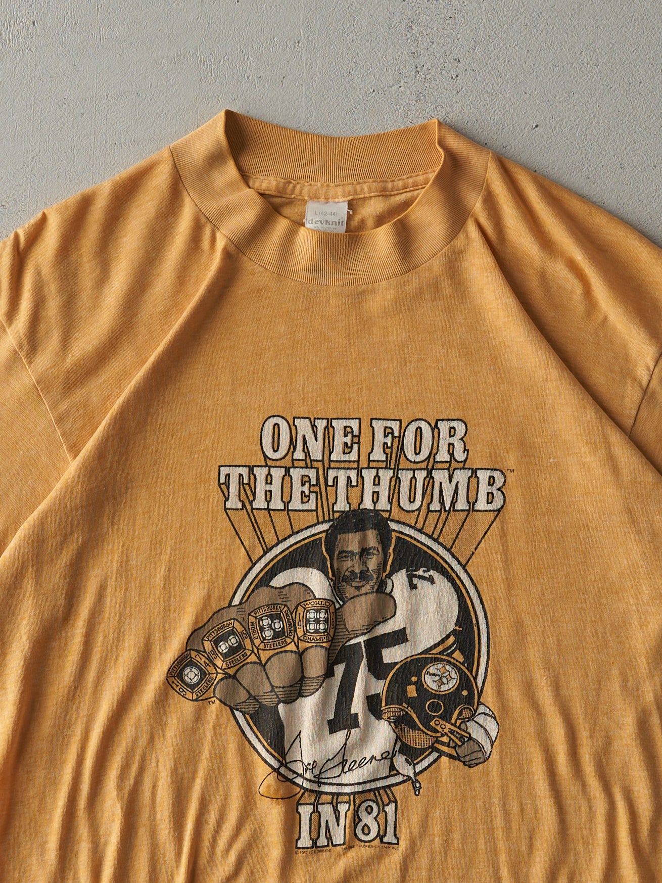 Vintage 80s Orange Joe Greene Pittsburgh Steelers Single Stitch Tee (S)