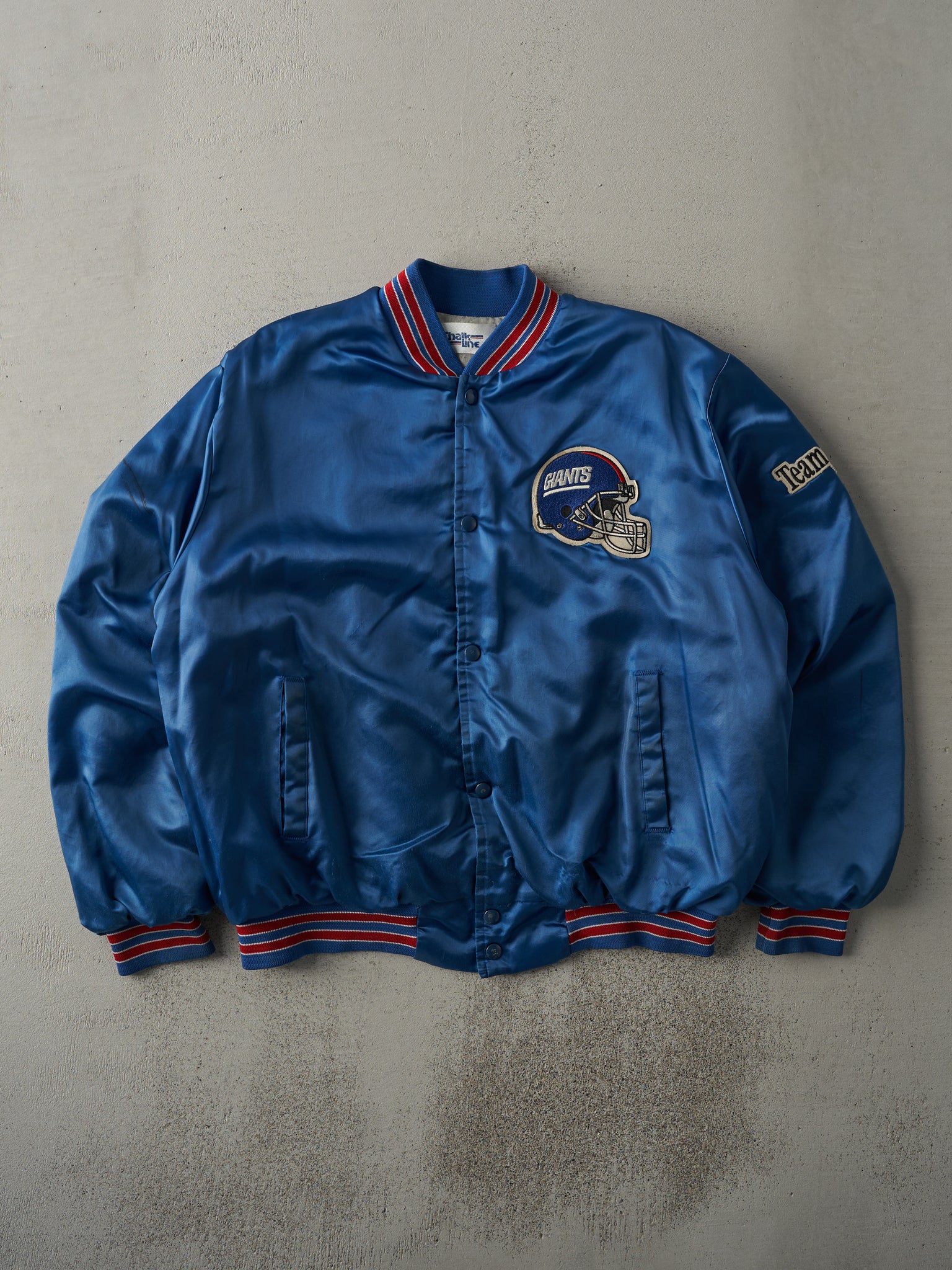 Vintage 80s Blue New York Giants Satin Bomber Jacket (L)