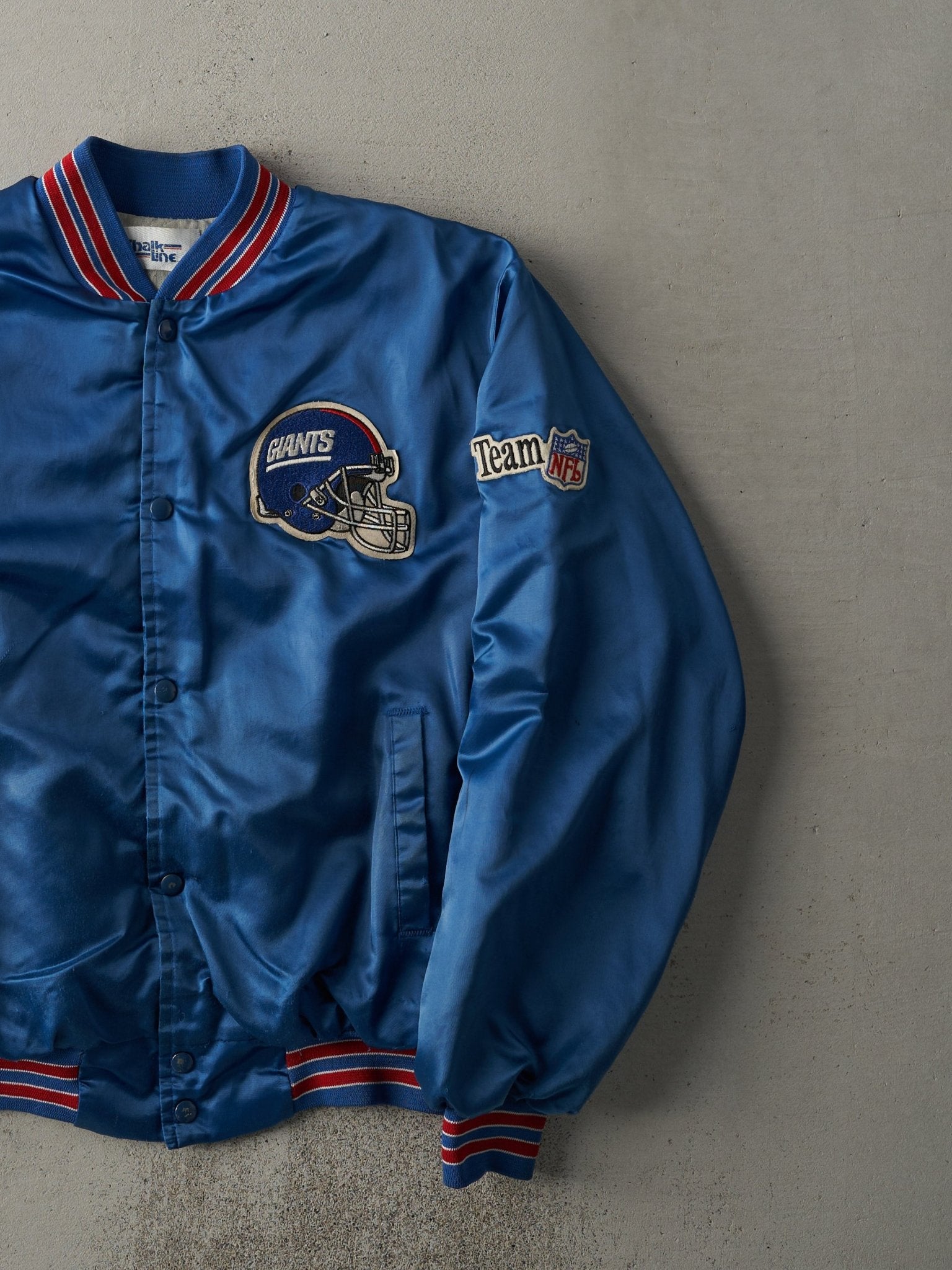 Vintage 80s Blue New York Giants Satin Bomber Jacket (L)