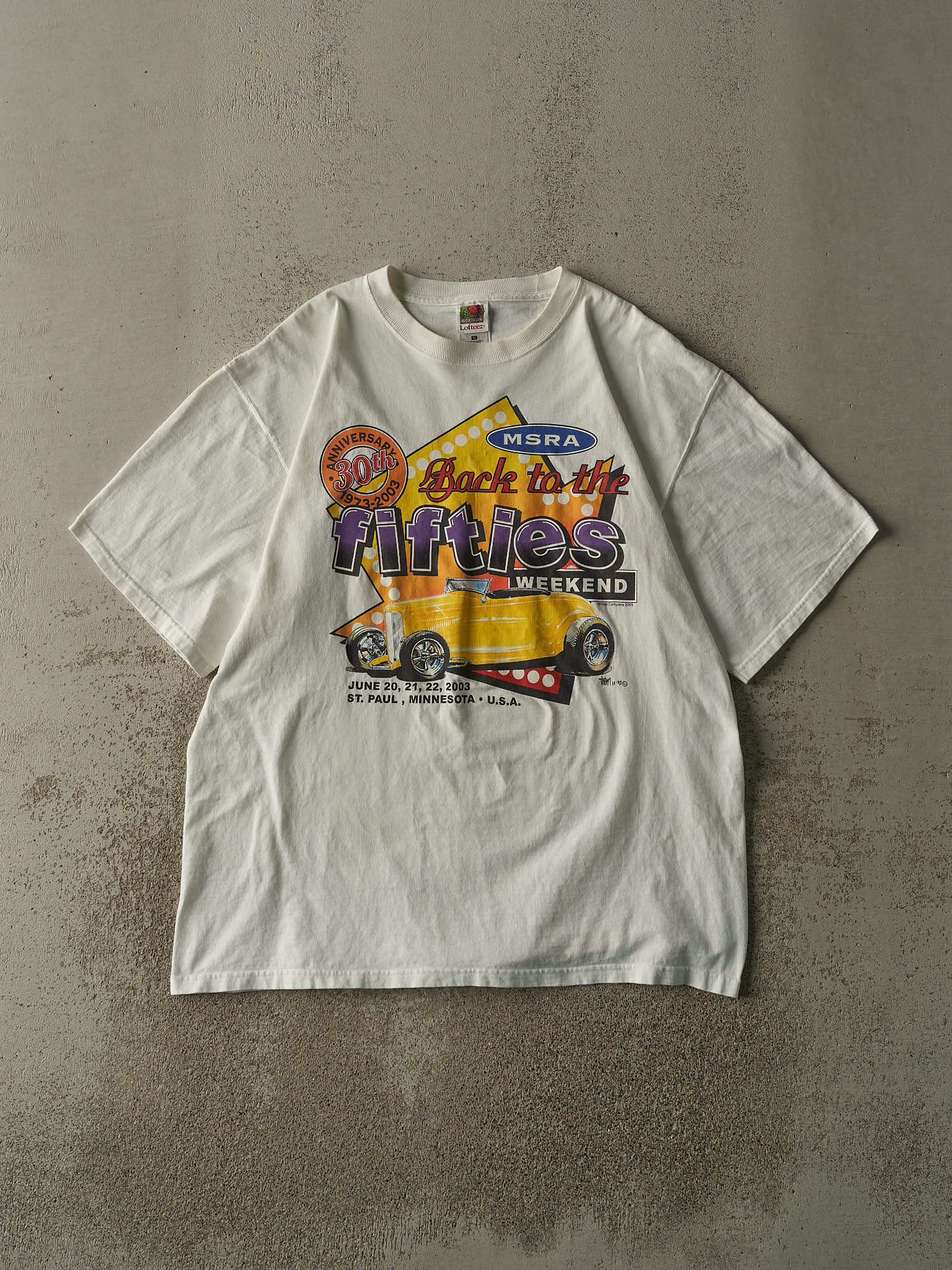 Vintage 03' White MSRA Back to the Fifties Weekend Car Tee (XL)