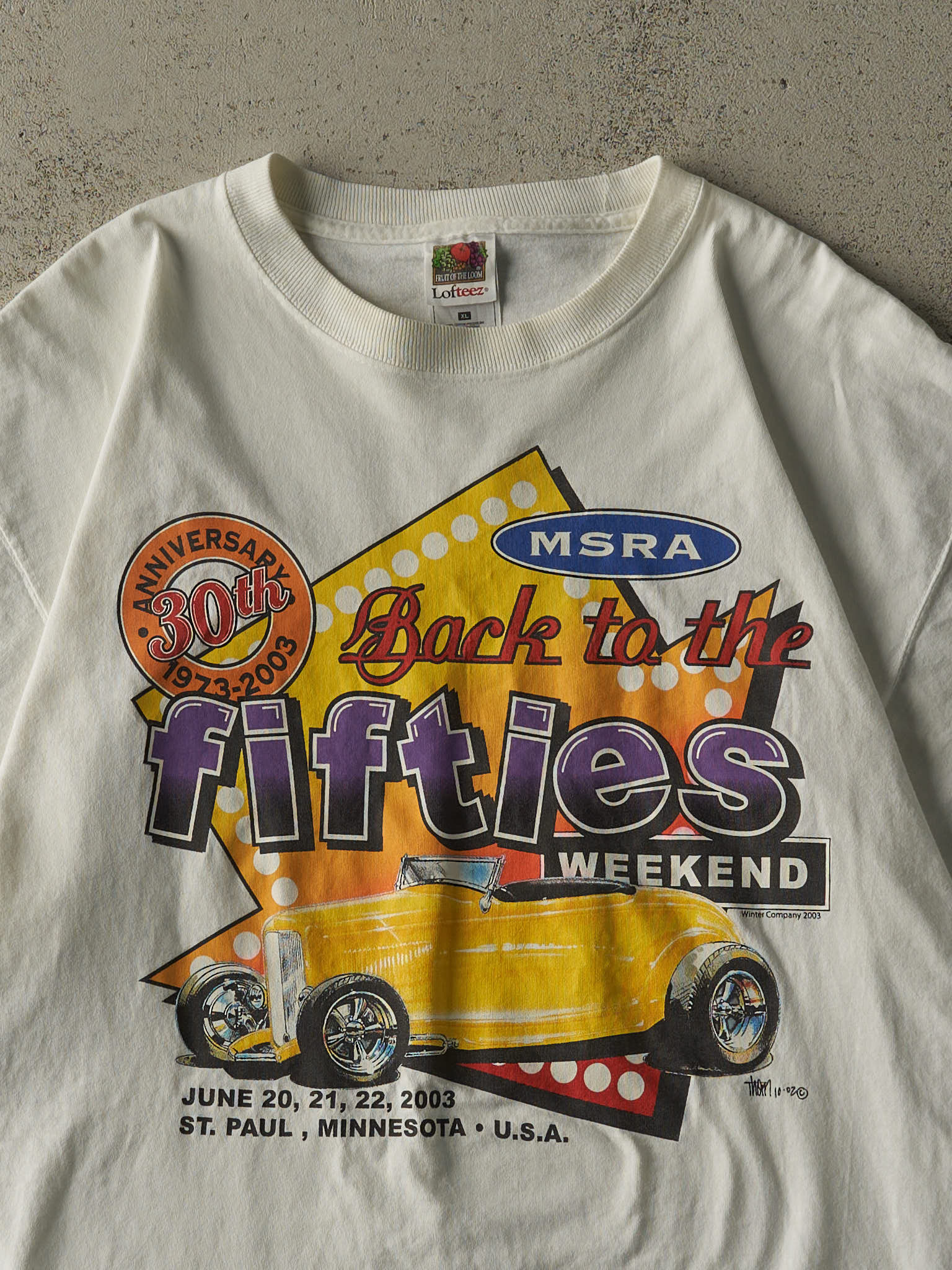 Vintage 03' White MSRA Back to the Fifties Weekend Car Tee (XL)