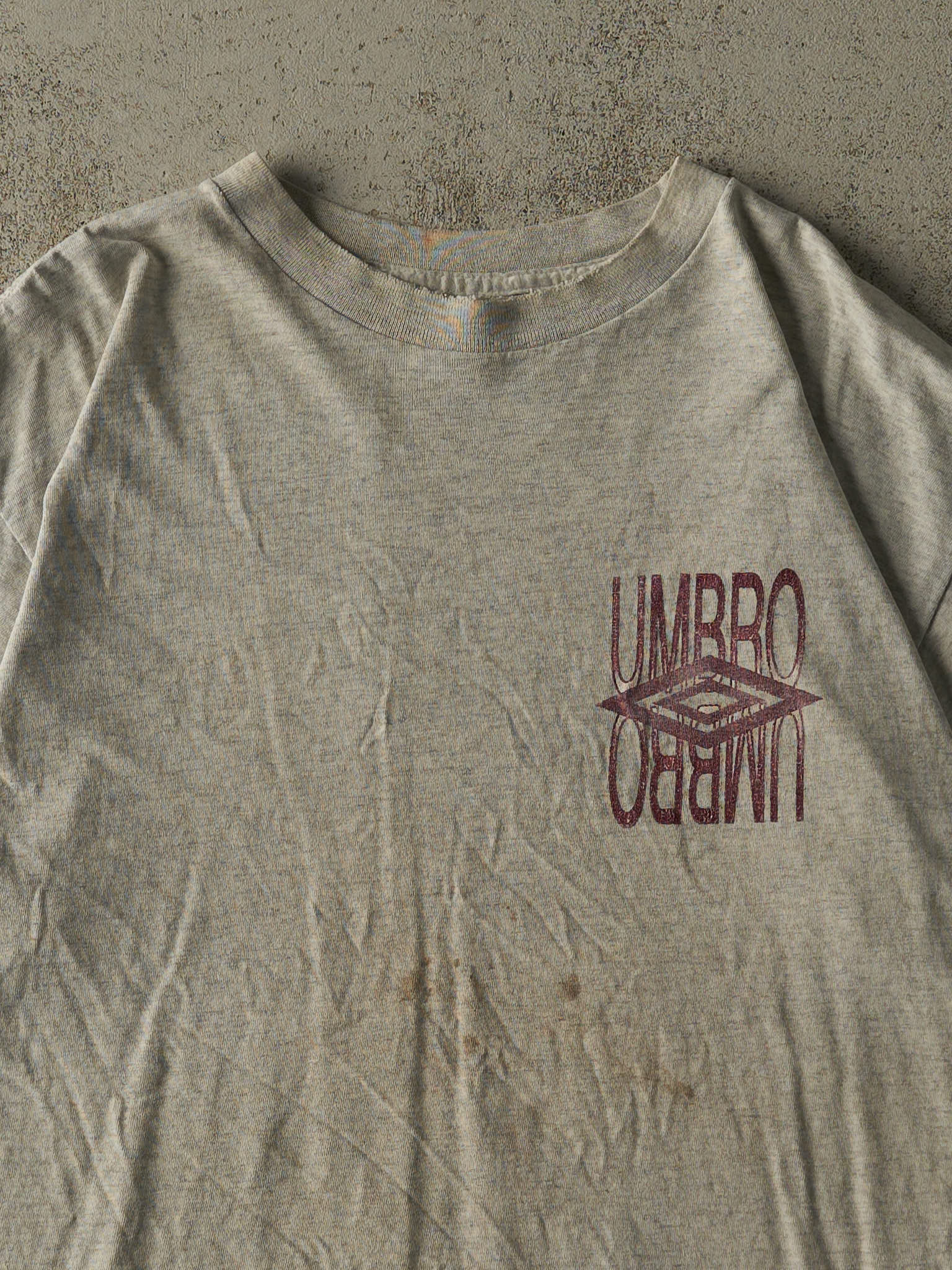 Vintage 90s Heather Grey Umbro Logo Single Stitch Tee (L/XL)
