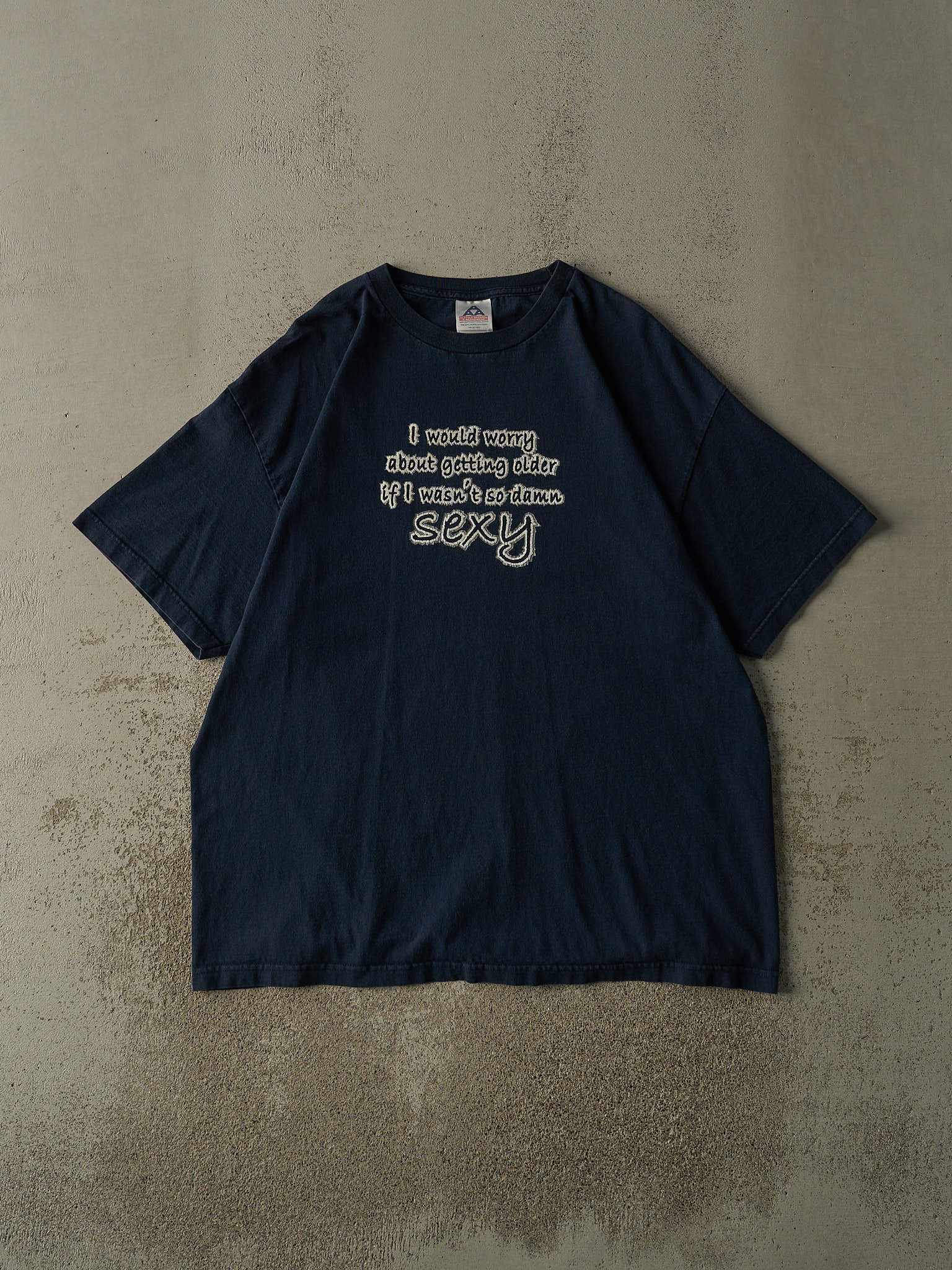 Vintage Y2K Navy Blue "So Damn Sexy" Slogan Tee (XL/XXL)
