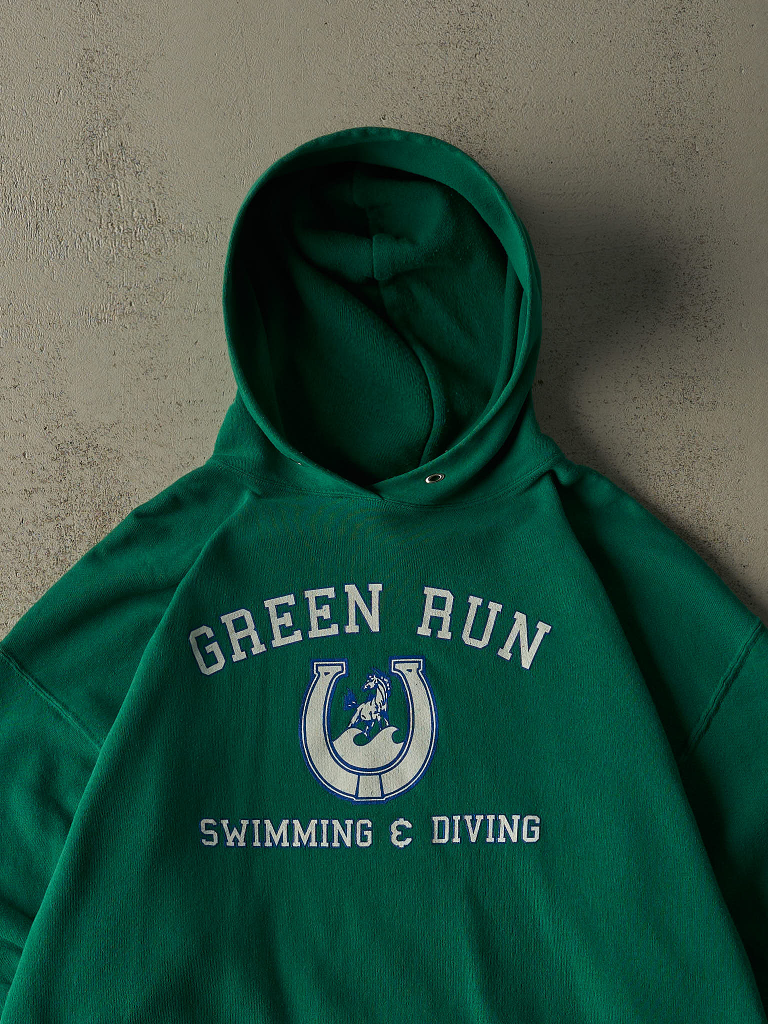 Vintage 80s Green Green Run Swimming & Diving Hoodie (XL)