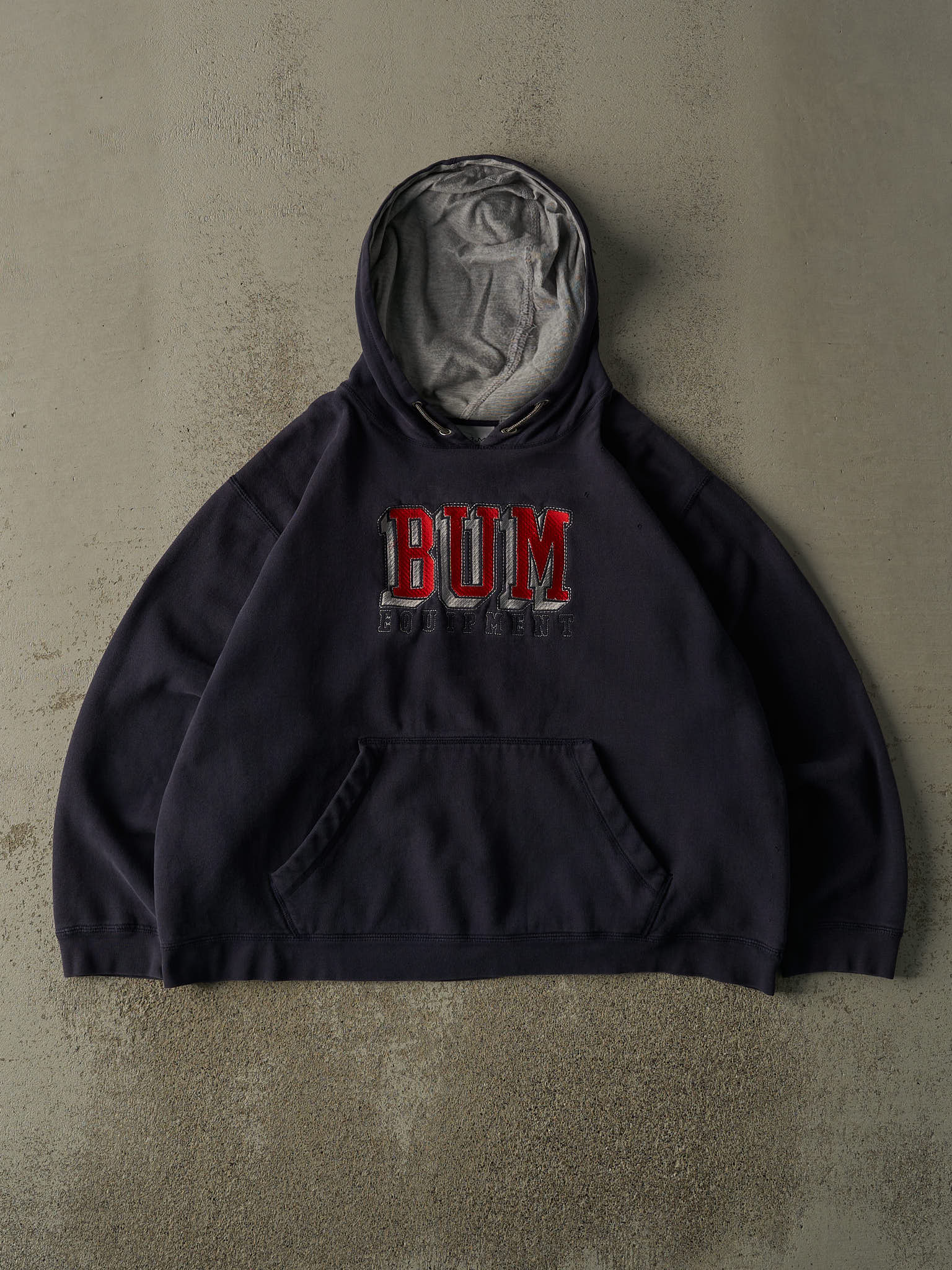 Vintage 90s Navy Blue Bum Equipment Embroidered Boxy Hoodie (L/XL)