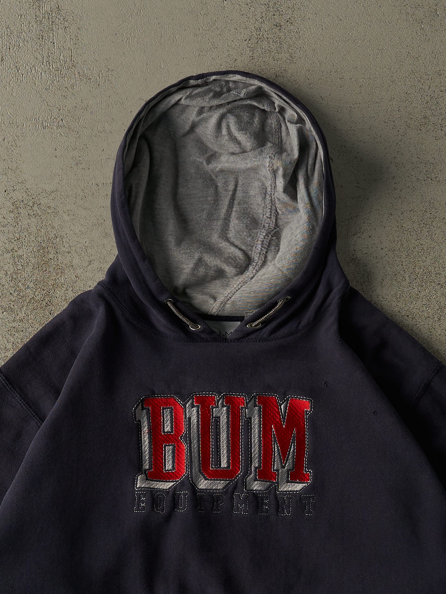 90s クレムゾン大学 カレッジ プルオーバー XL Vintage 90s Navy Blue Bum Equipment Embroidered Boxy Hoodie (L/XL